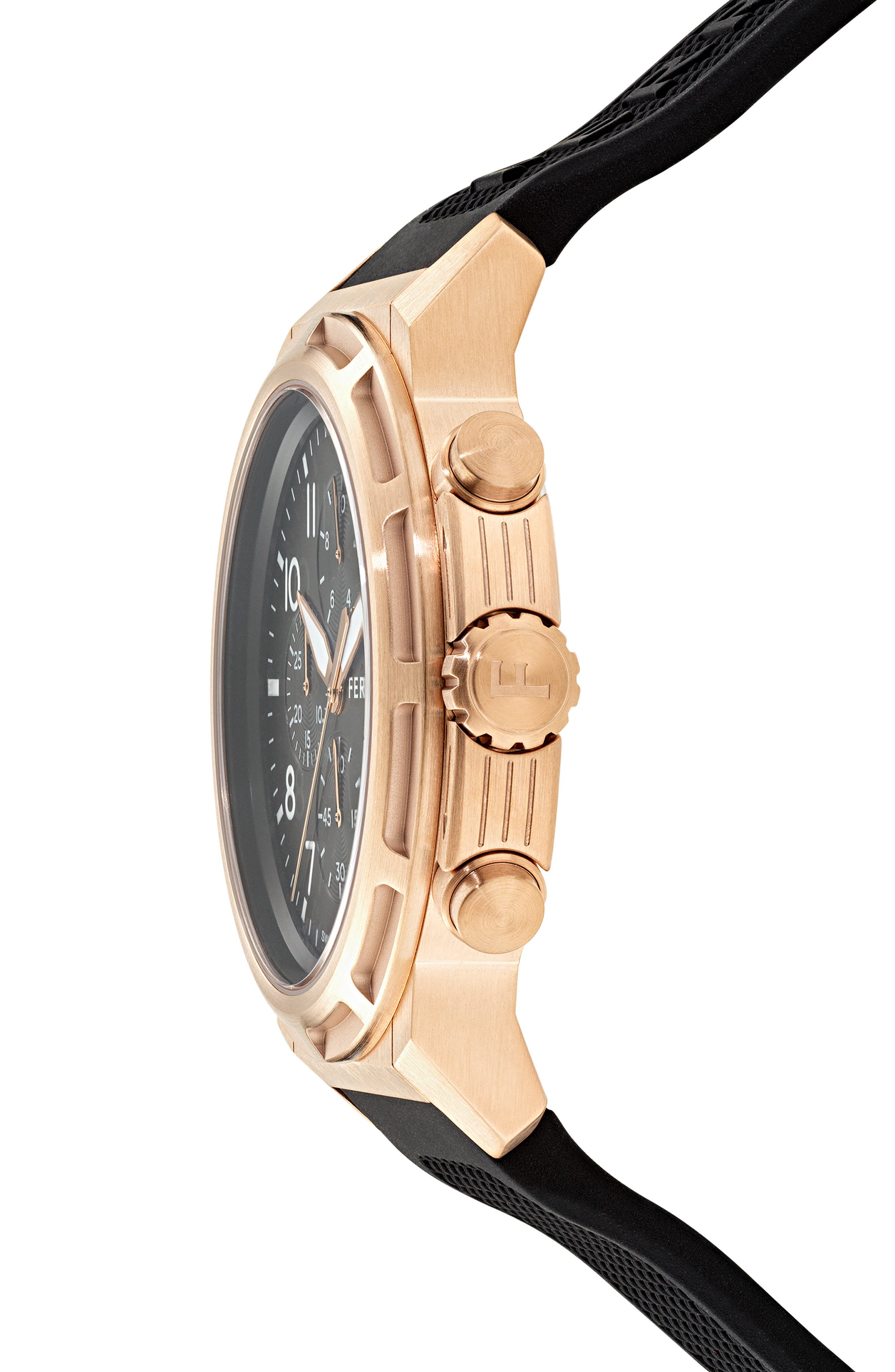 FERRAGAMO Sport Chronograph Silicone Strap Watch, 44mm in Rose Gold at Nordstrom - 3