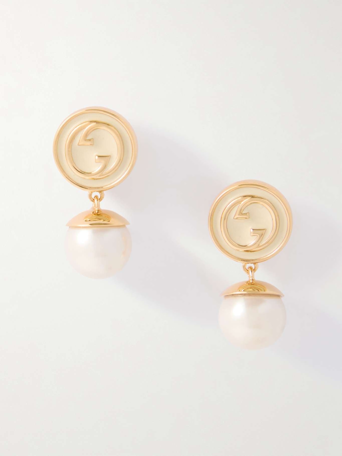 Blondie gold-tone, faux-pearl and enamel earrings - 1