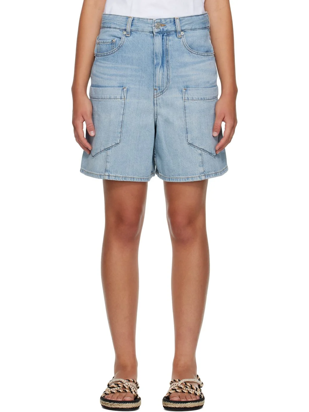 Blue Lightweight Denim Baggy Cargo Shorts - 1