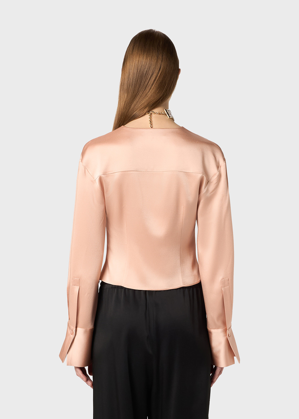 SATIN BLOUSE WITH DRAPED NECKLINE - 4