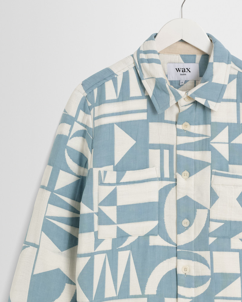 Otto - Light Blue And Ecru Quilted Jacquard Overshirt 7