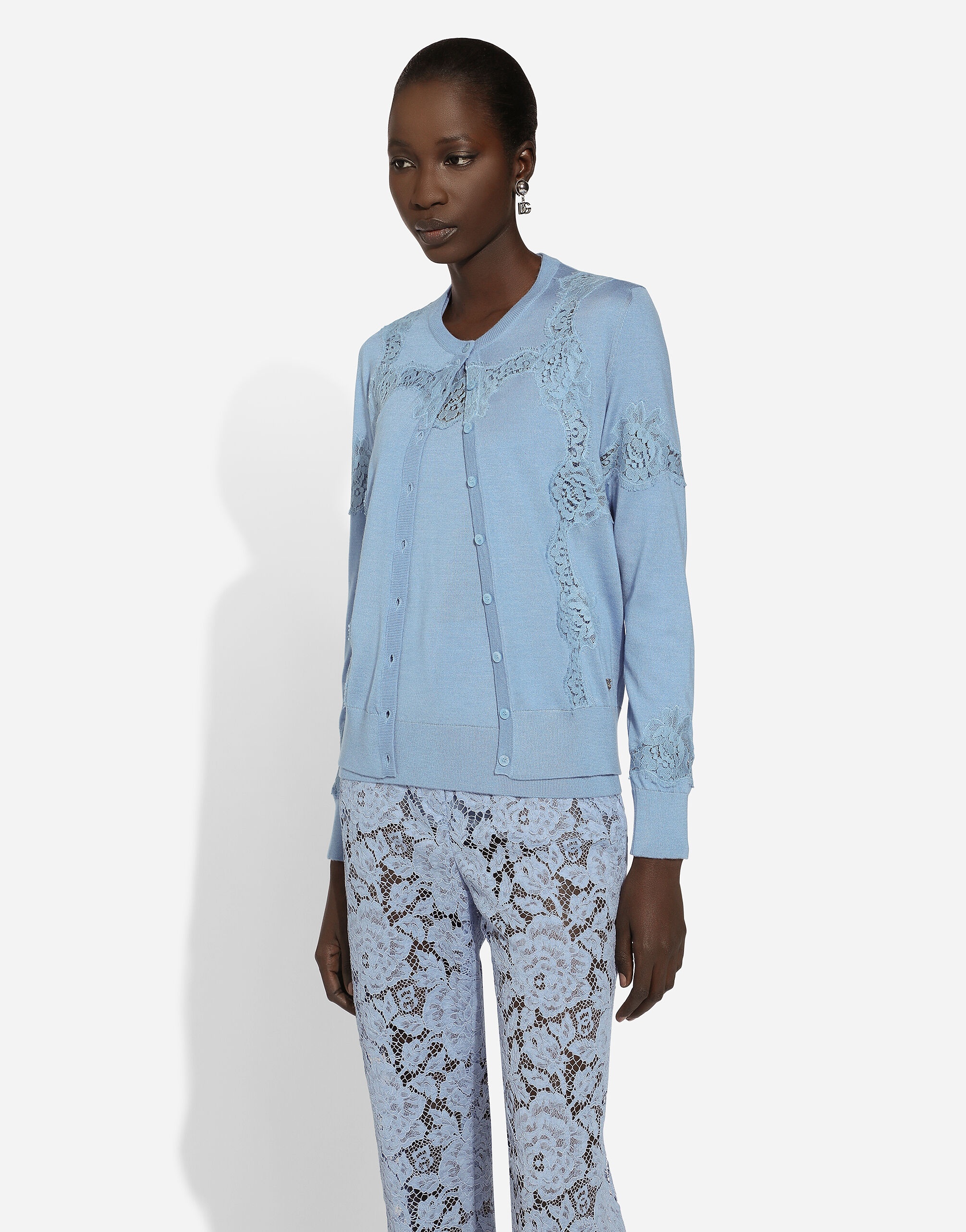 Cashmere and silk cardigan with lace inlay - 4