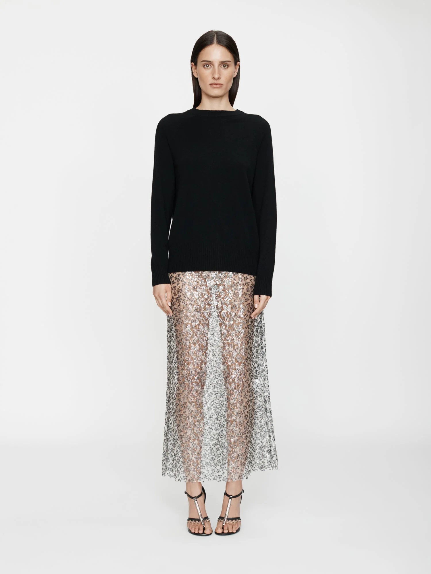 Sequinned Lace Column Skirt - 1