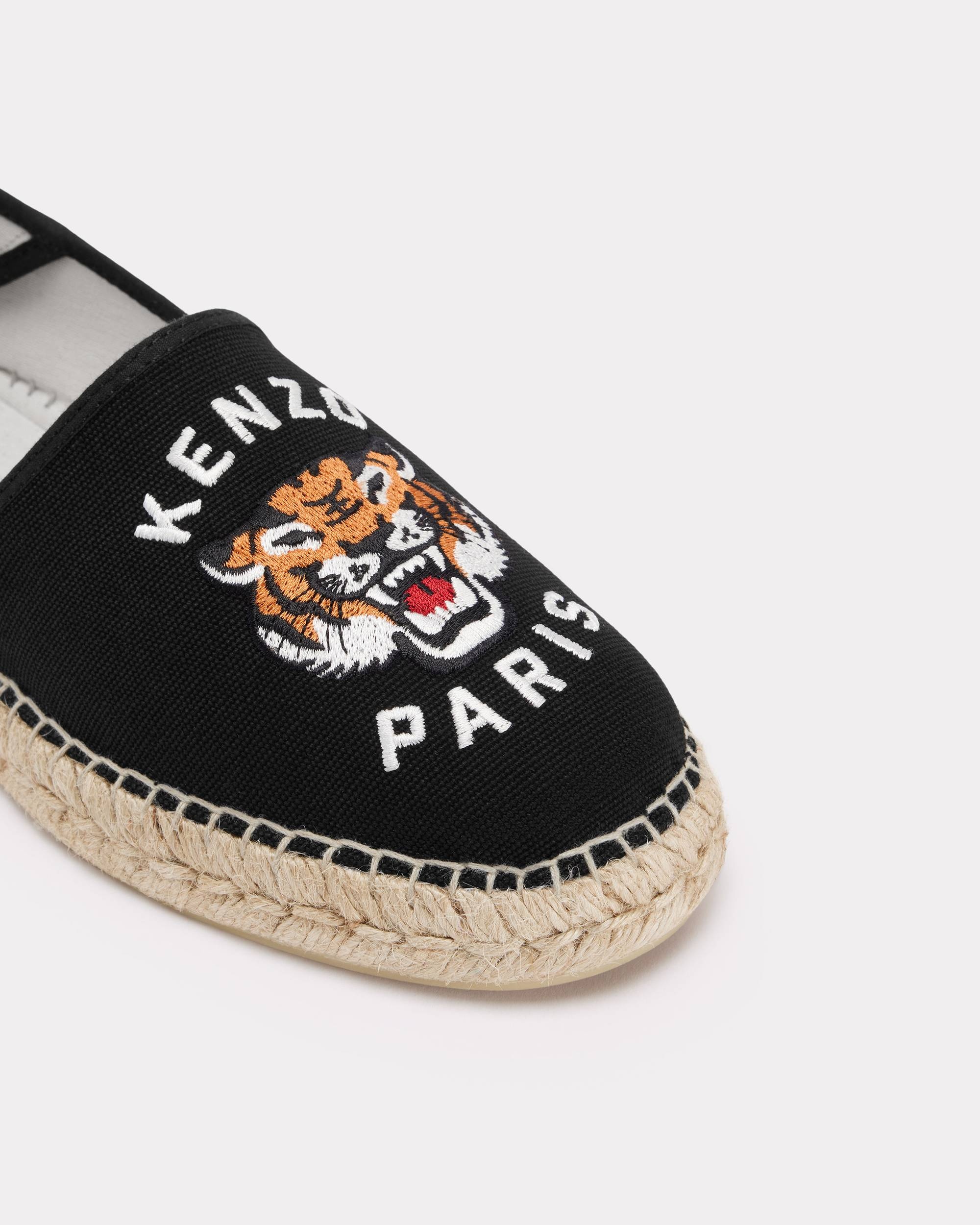 ★KENZO★ Kenzo Tiger Espadrille Black FE52ES020F8199 FE52ES Kenzo Black Leather Classic Tiger Espadrilles Kenzo