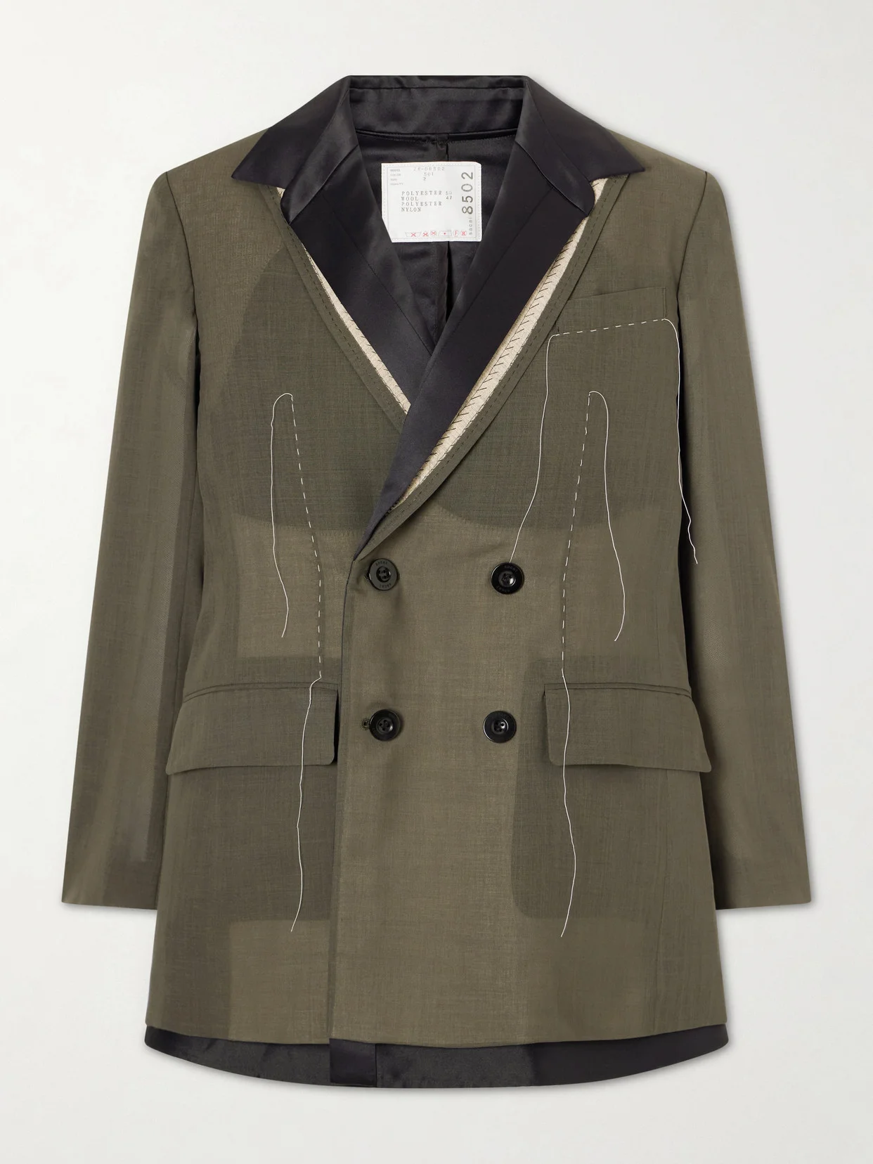 Double-breasted Pleated Embroidered Satin-trimmed Organza Blazer - 1