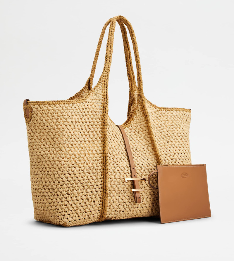 T TIMELESS SHOPPING BAG IN RAFFIA LARGE - NATURAL, BROWN 2