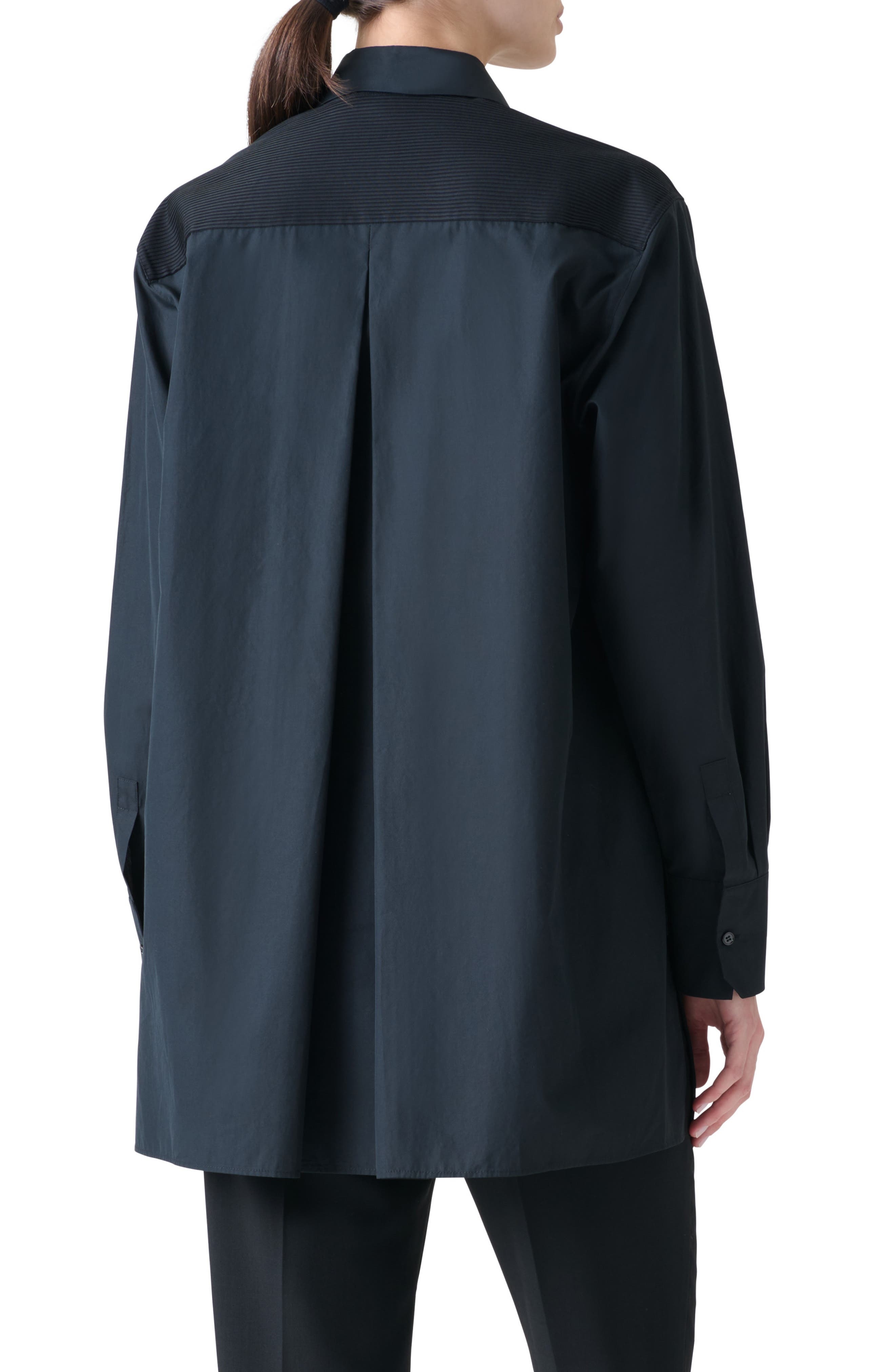 Akris Pleat Detail Button-Up Shirt in Black at Nordstrom - 2