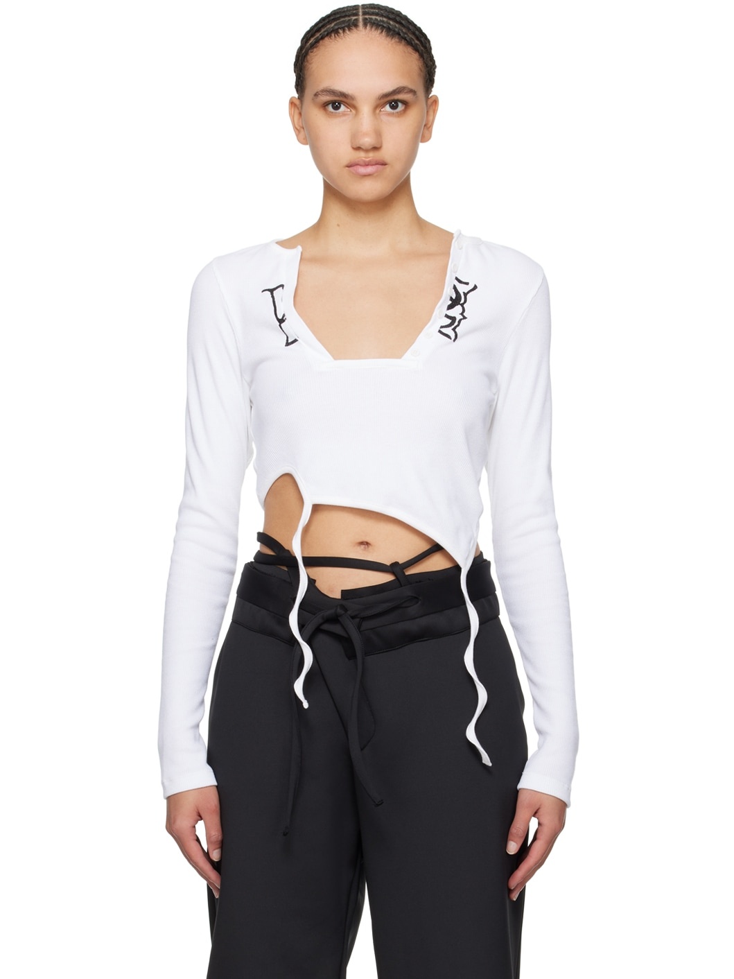 White Asymmetric Long Sleeve T-Shirt - 1