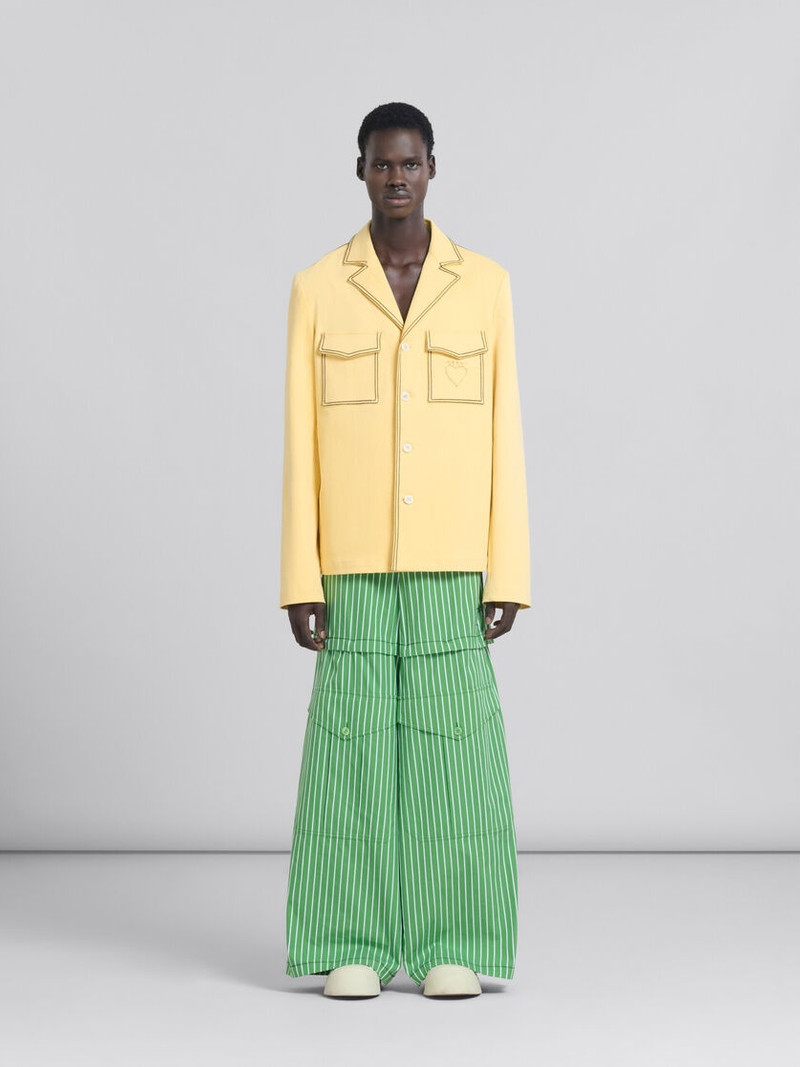 YELLOW ORGANIC DENIM BLAZER WITH CONTRAST STITCHING - 1