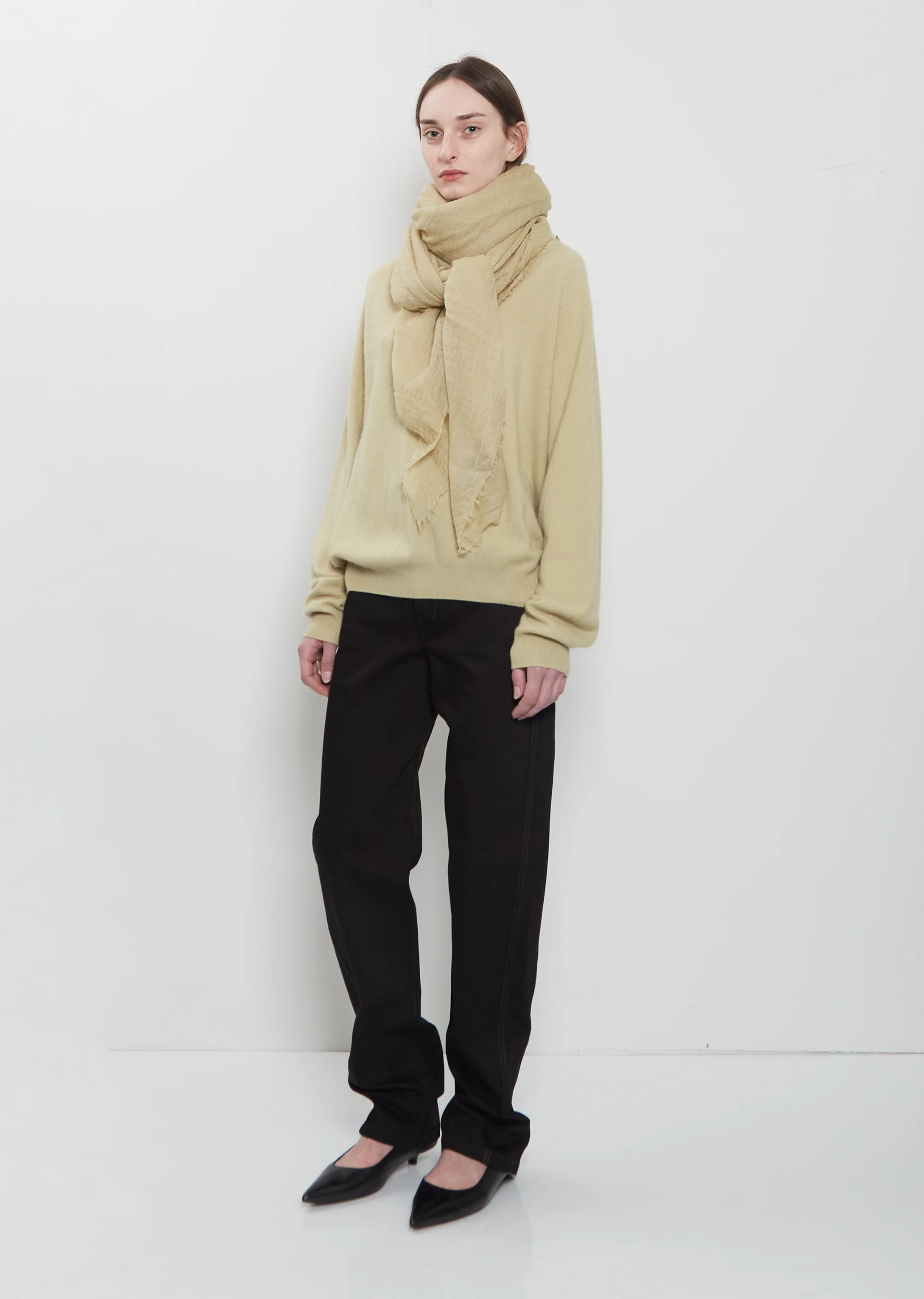 Woven Cashmere Scarf Mono — Beige - 1