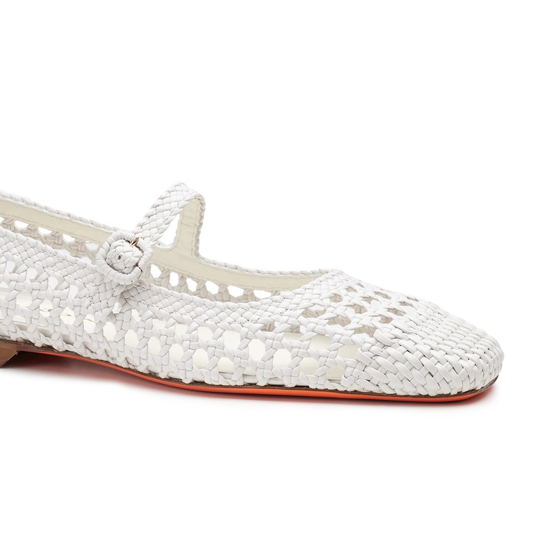 Women's white woven leather ballet flat 5