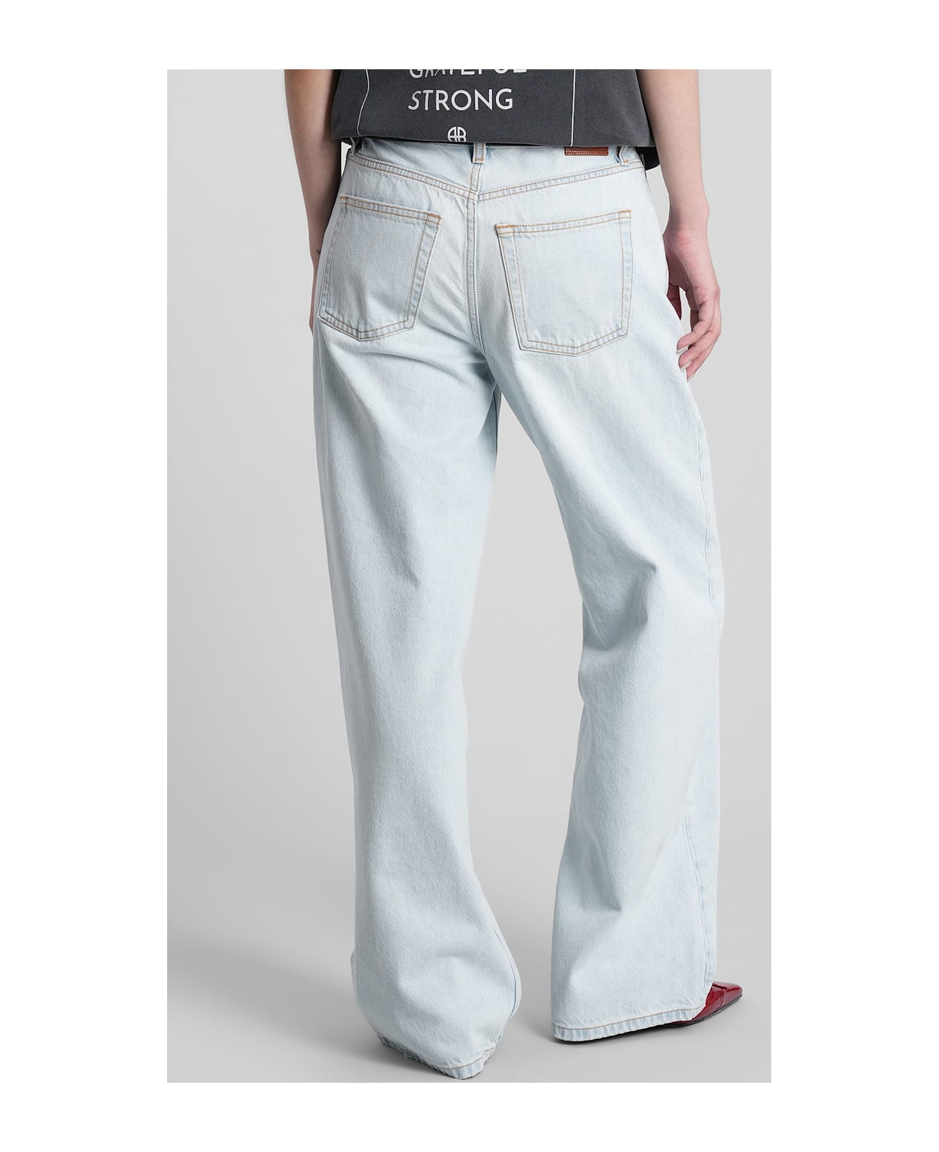Manon Jeans In Cyan Cotton - 3