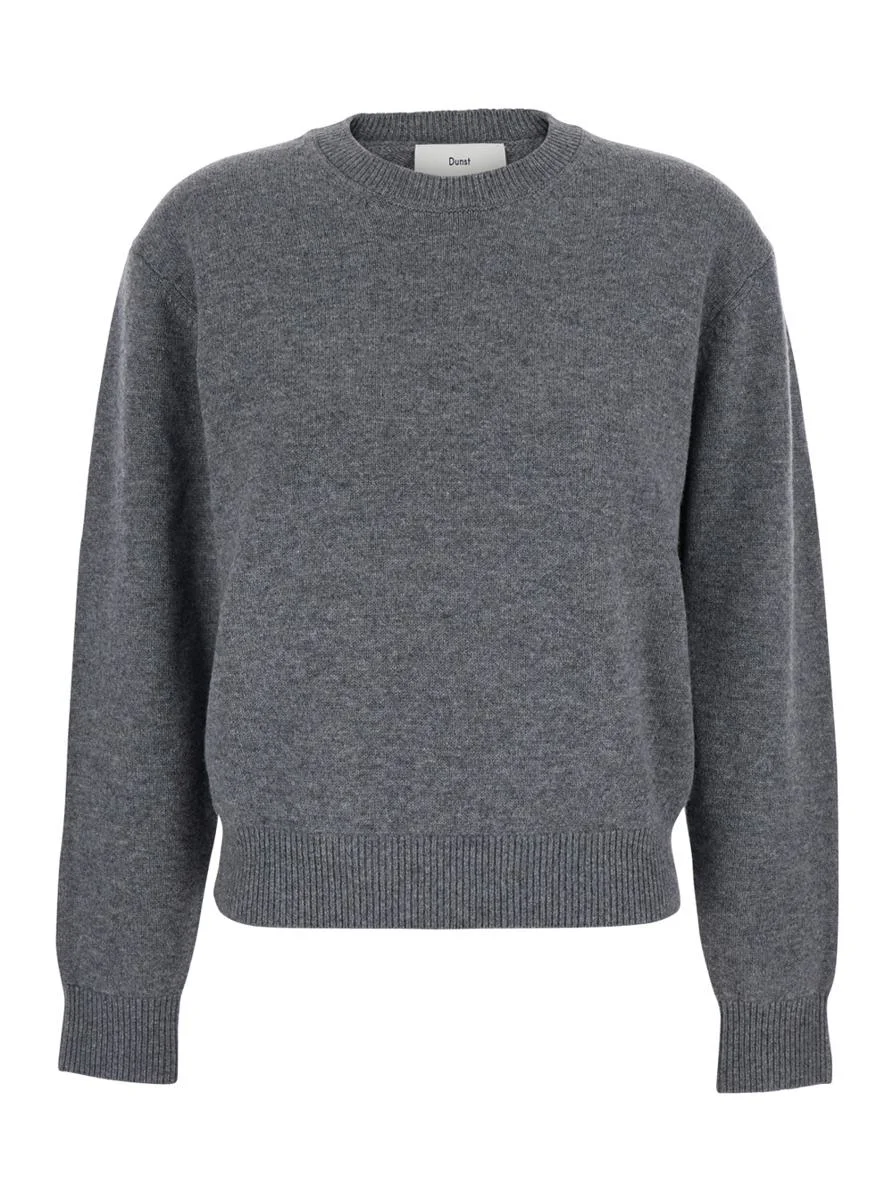 Dunst Grey Crewneck Sweater With Ribbed Trims In Cashmere Woman - 1