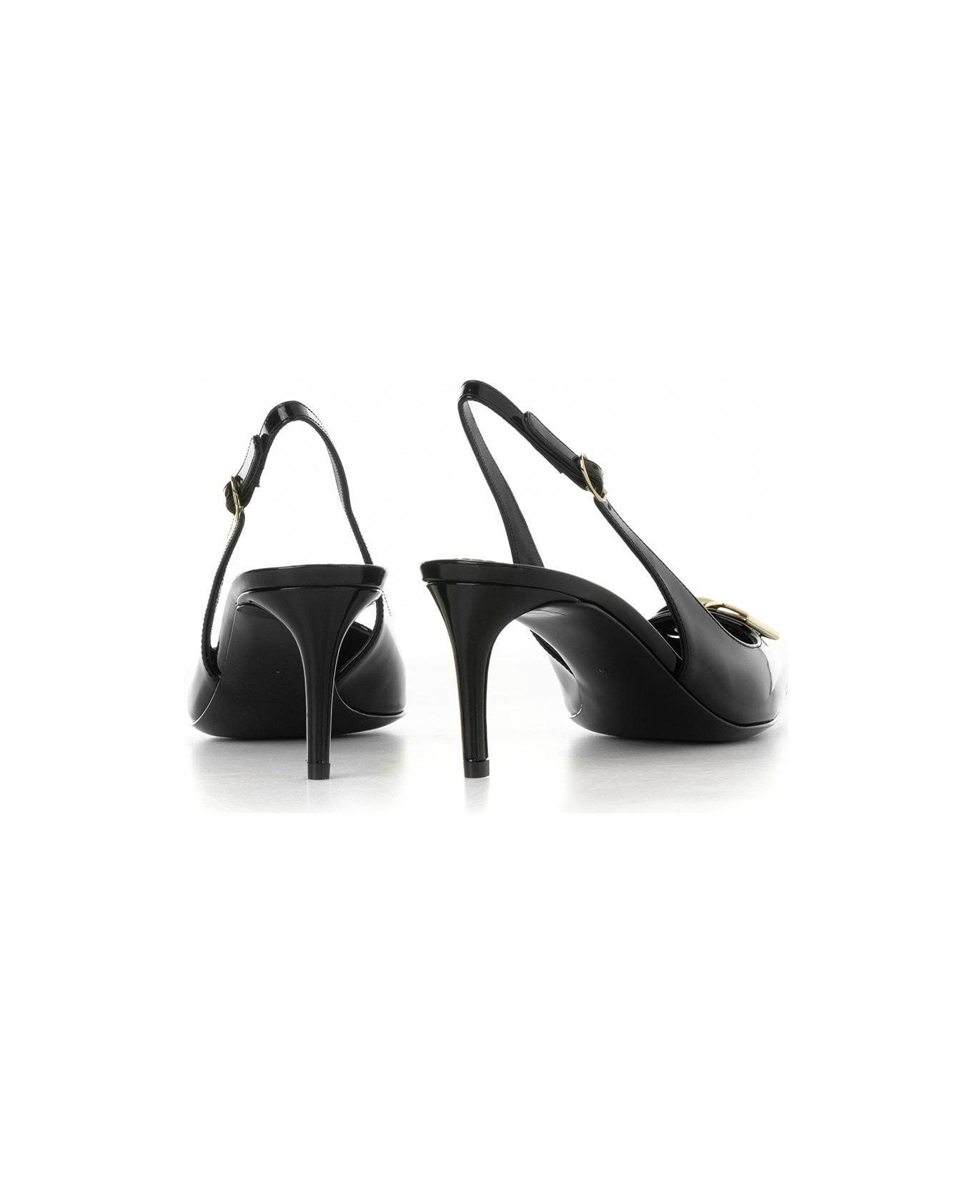 Leather Slingback Pumps With Logo - 3
