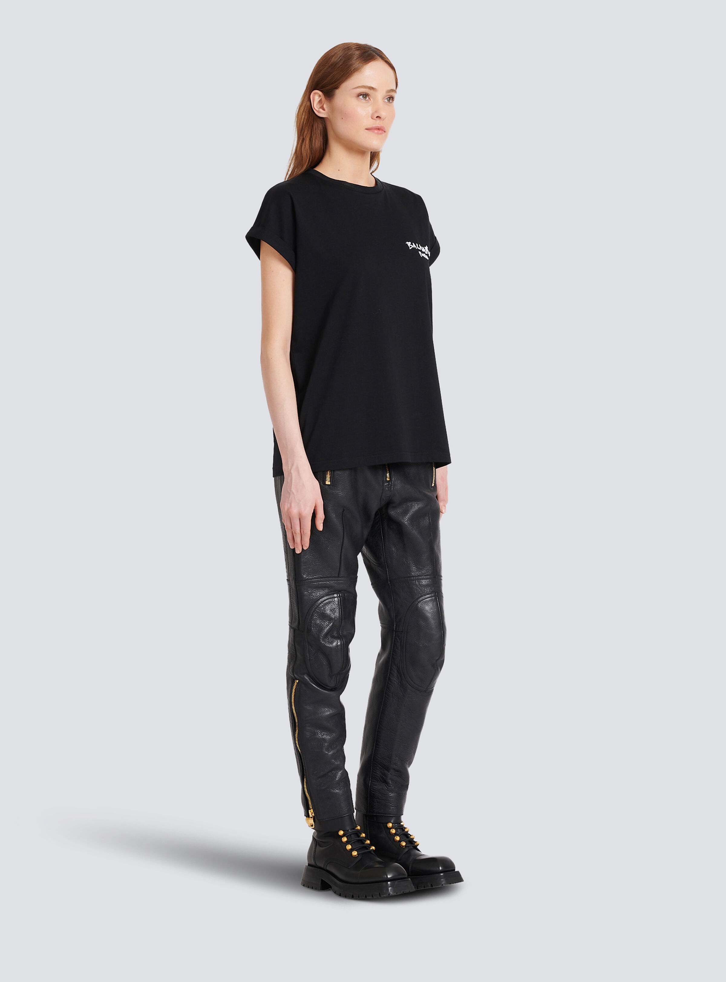 Cotton T-shirt with small flocked graffiti Balmain logo - 6