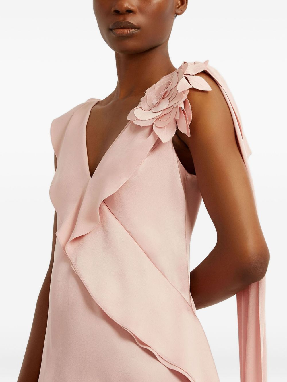 floral-embellished ruffled midi dress - 4