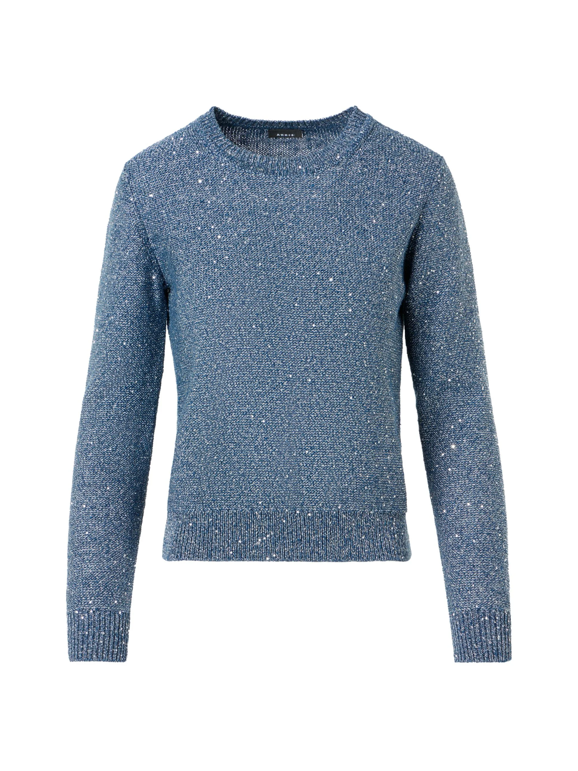 Women's Sequined Linen-Blend Crewneck Sweater - Denim - 1