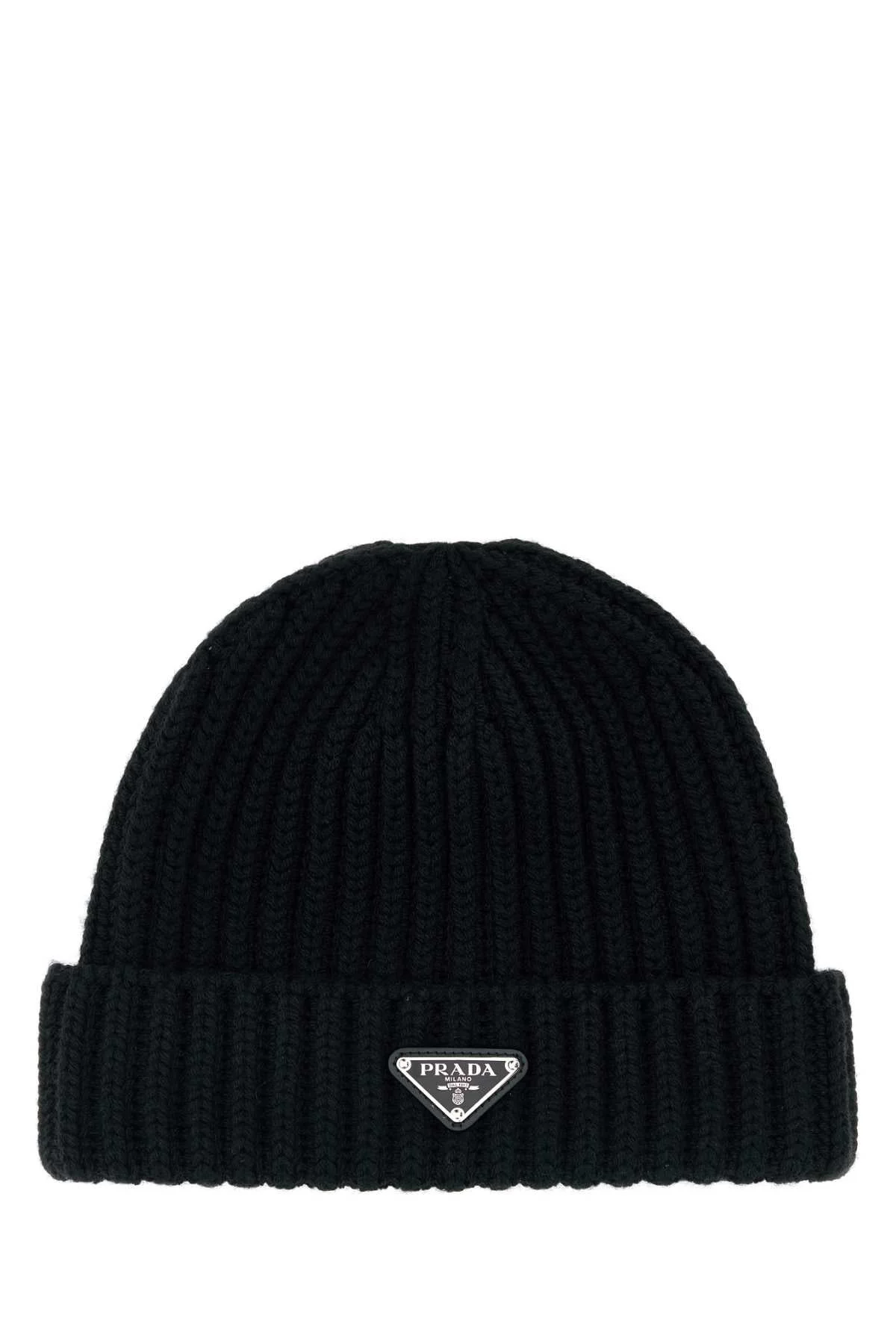 Prada Men Black Wool Beanie Hat - 1