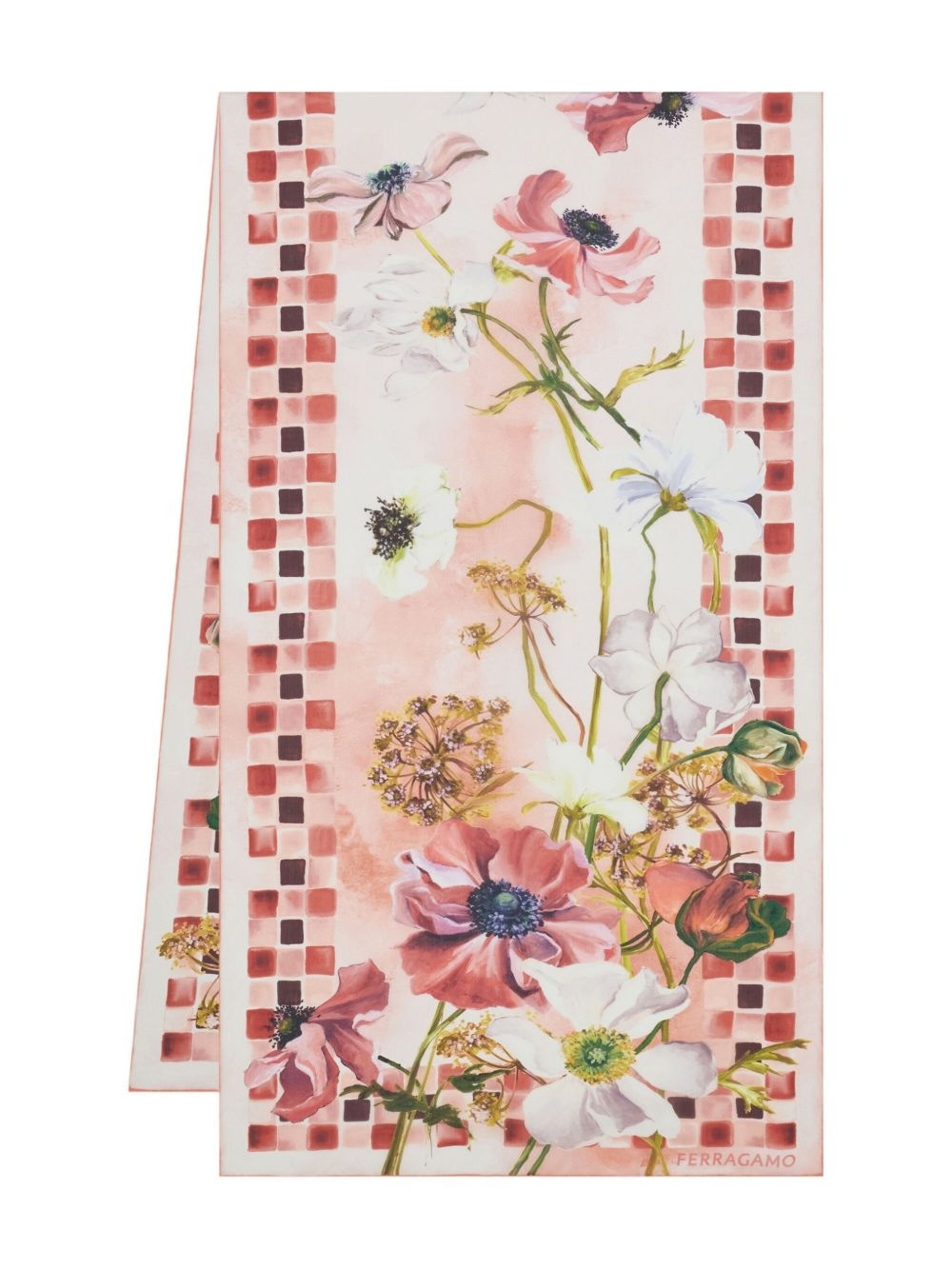 Fiori-print silk scarf - 1