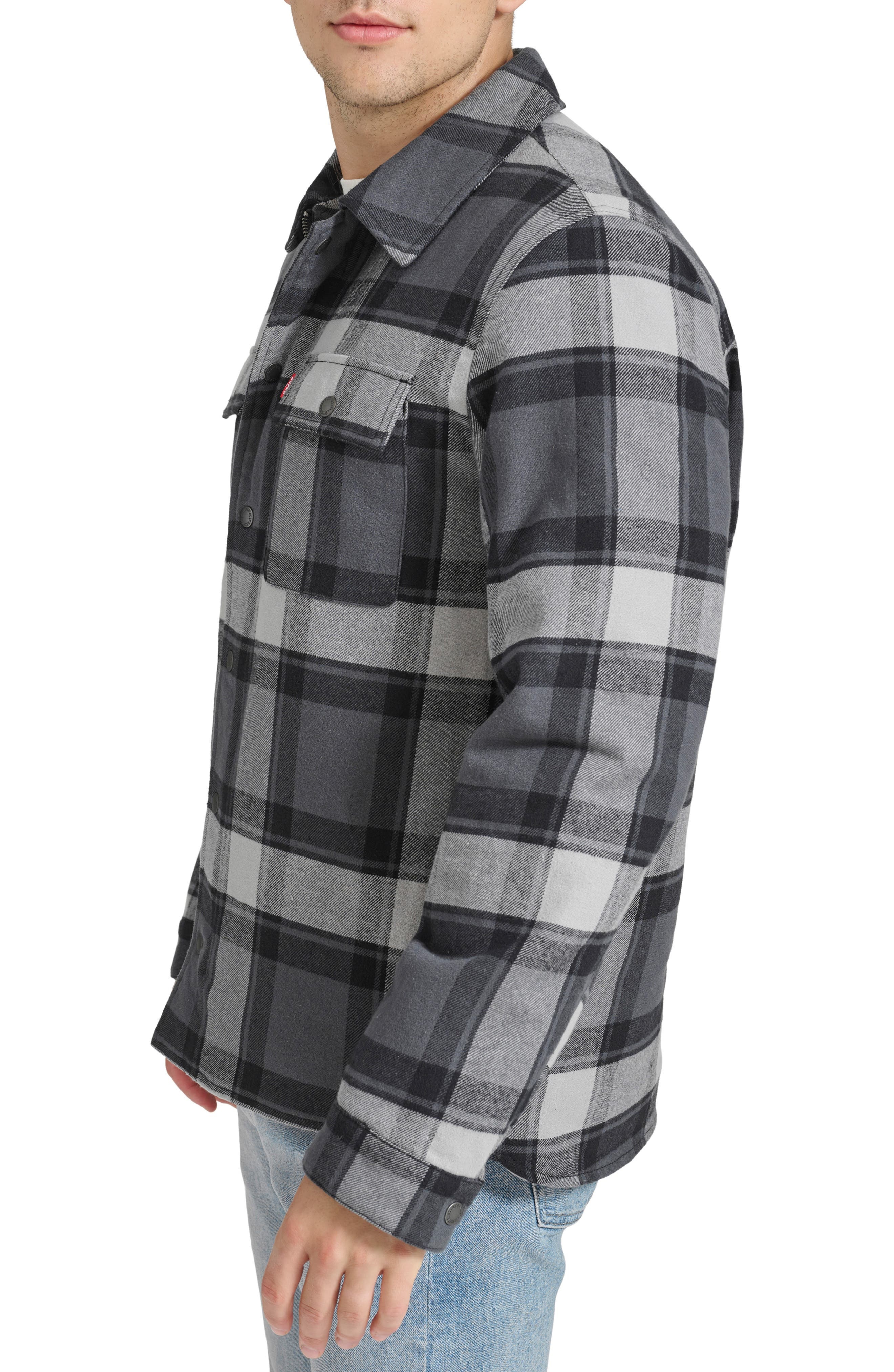levi's Quilt Lined Cotton Shacket in Grey/Black/White Multi at Nordstrom - 3