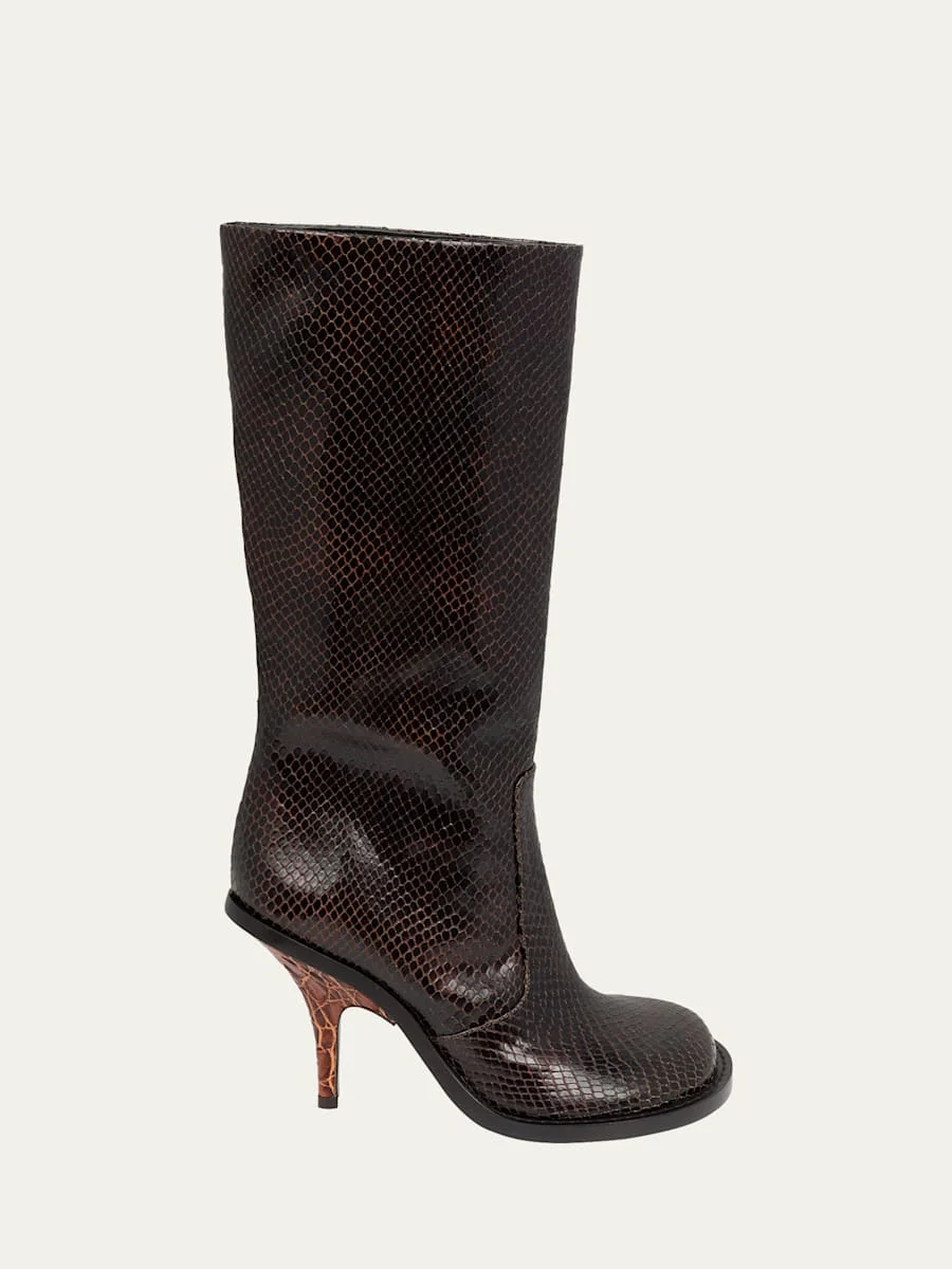 Python Stamped Leather Knee-High Boots - 1