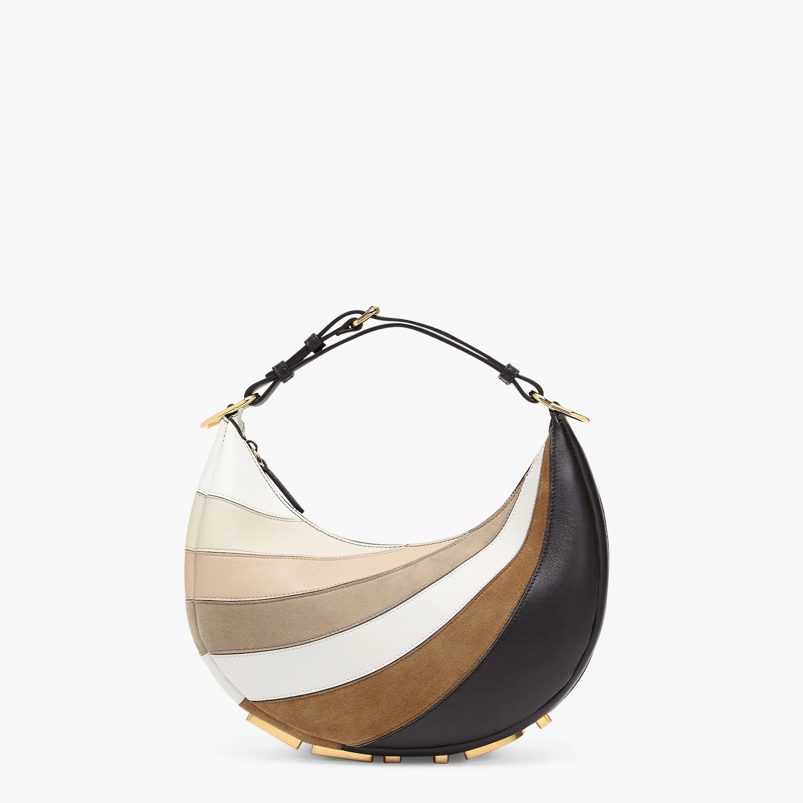 Small Hobo bag produced by inlaying leather, laminated leather and suede by hand to a rainbow diagon - 1