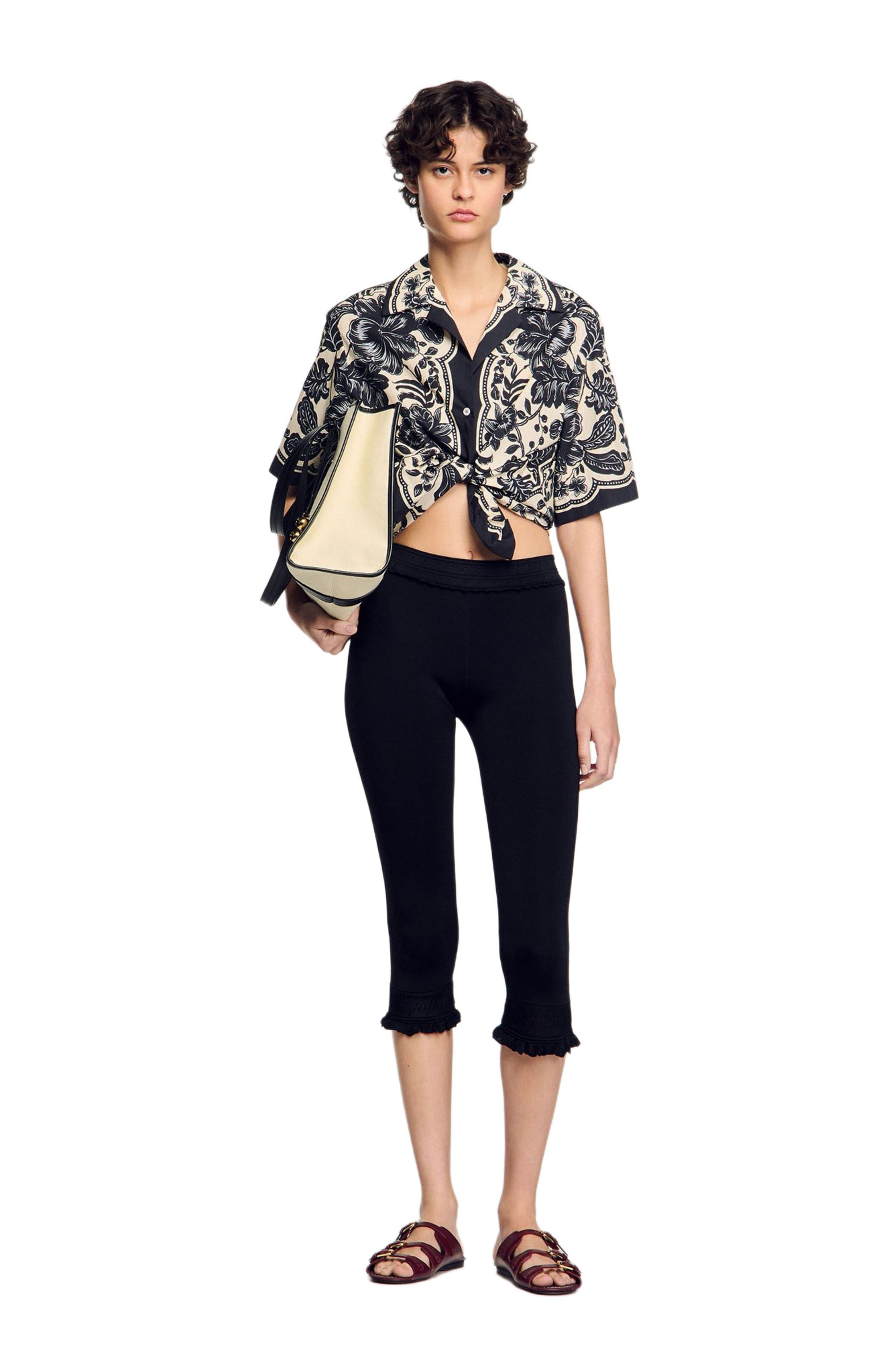 SANDRO Floral motif shirt in Ecru /Black at Nordstrom - 6
