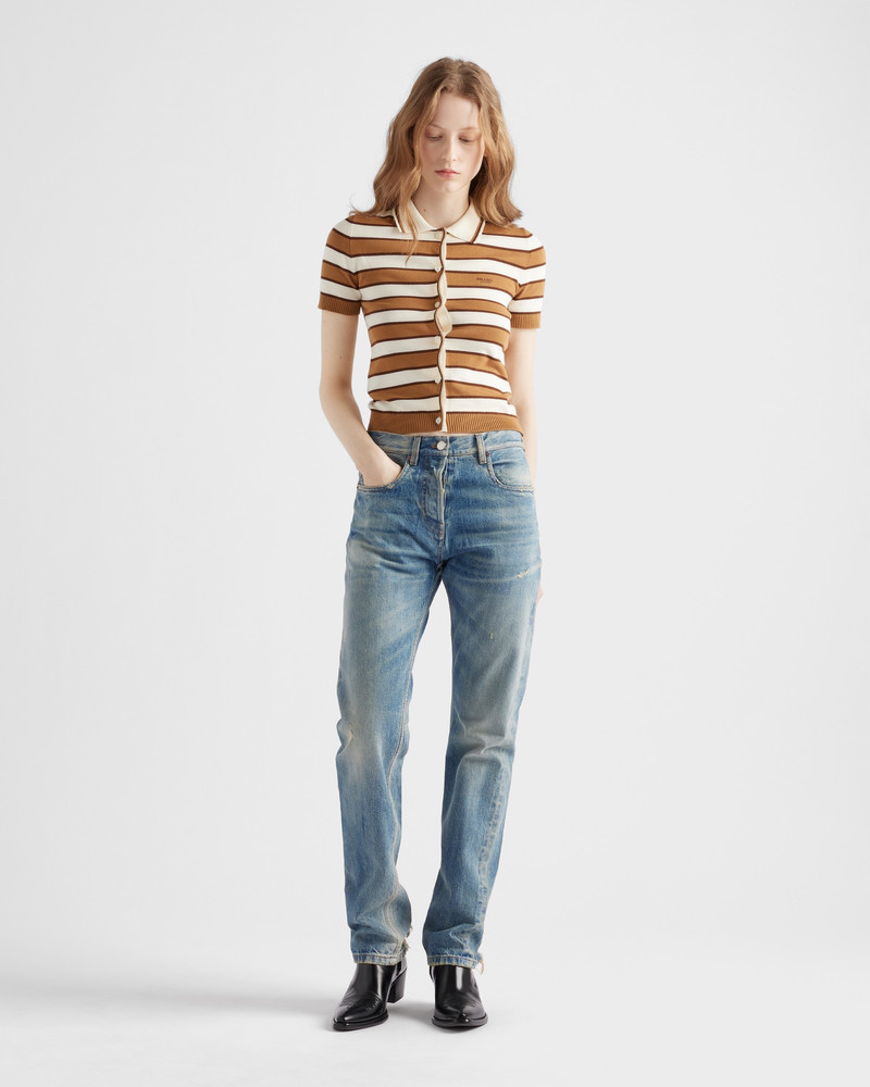 Prada Short-sleeved striped cotton cardigan outlook