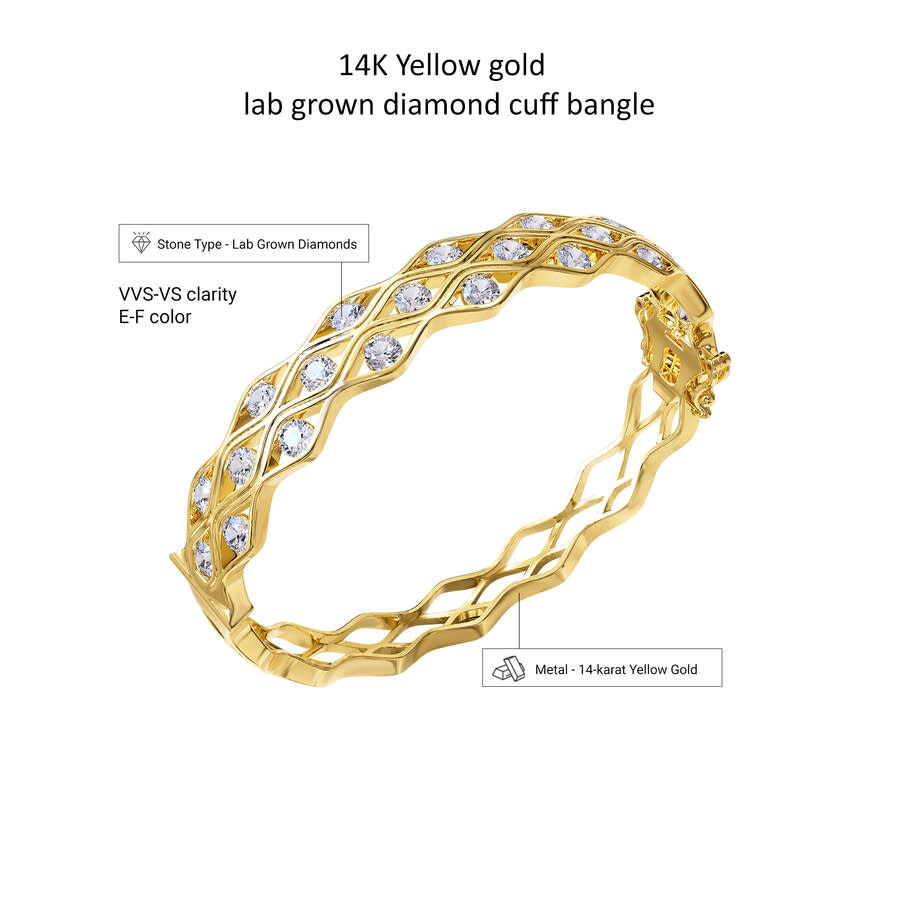 Diamond2Deal - Diamond2Deal 14k Yellow Gold 4.50 Carat Round Lab Grown Diamond Bangle Bracelet 7" VVS-VS, E-F - 3