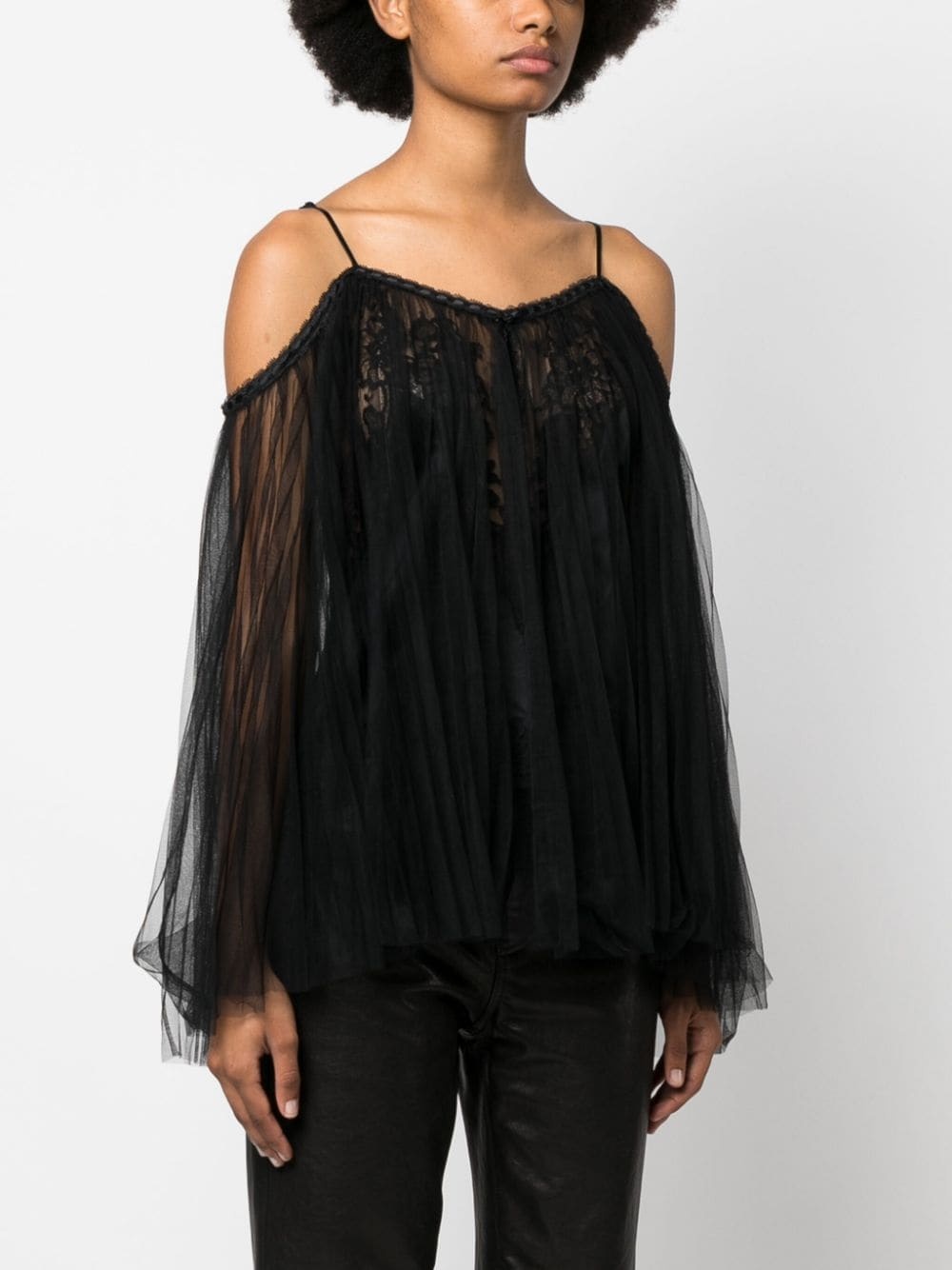 lace-embroidered charmeuse tunic top - 3