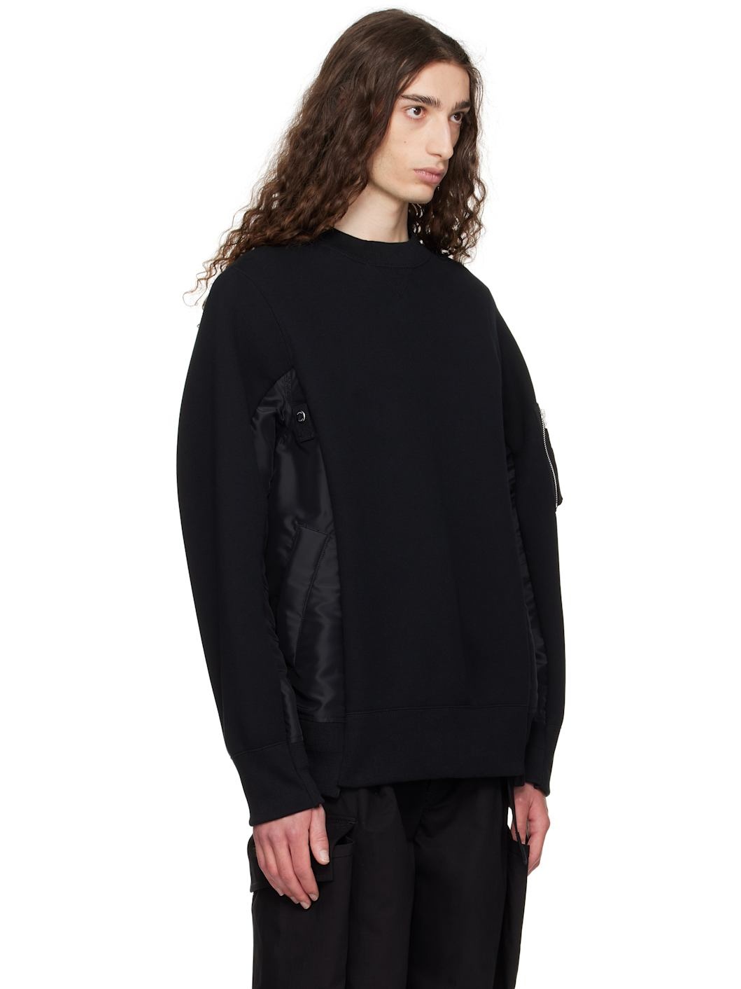 Black Sponge Sweat & Nylon Twill Sweatshirt - 2