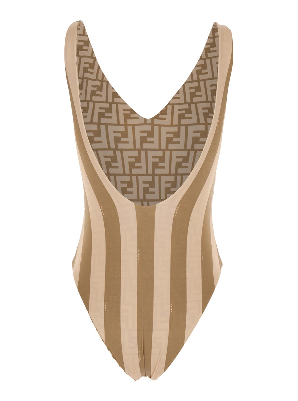 Fendi Women Beige Reversible Swimsuit With V Neck And All-Over Striped Motif In Tech Fabric Stretch  - 2