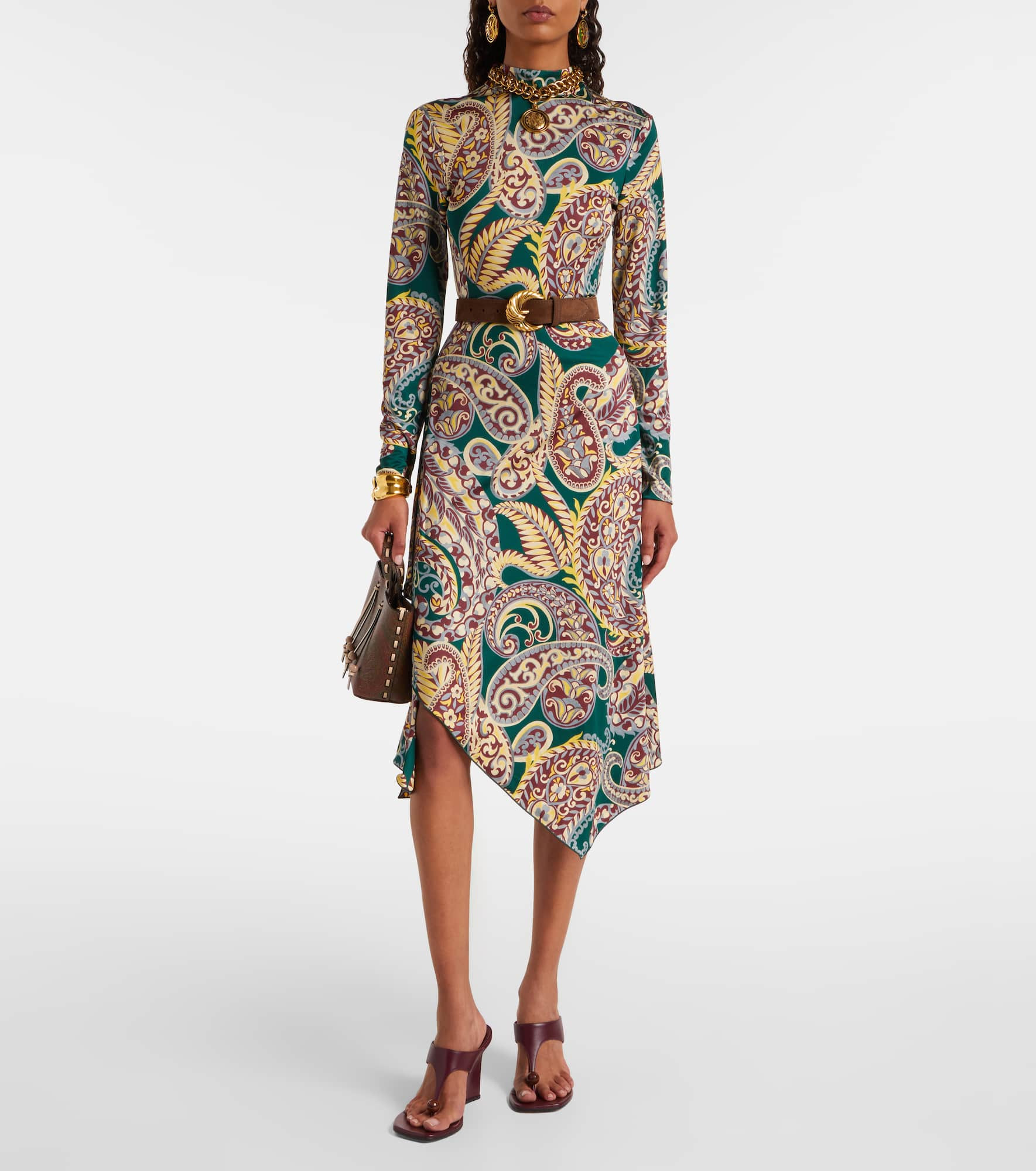Paisley asymmetric midi dress - 2