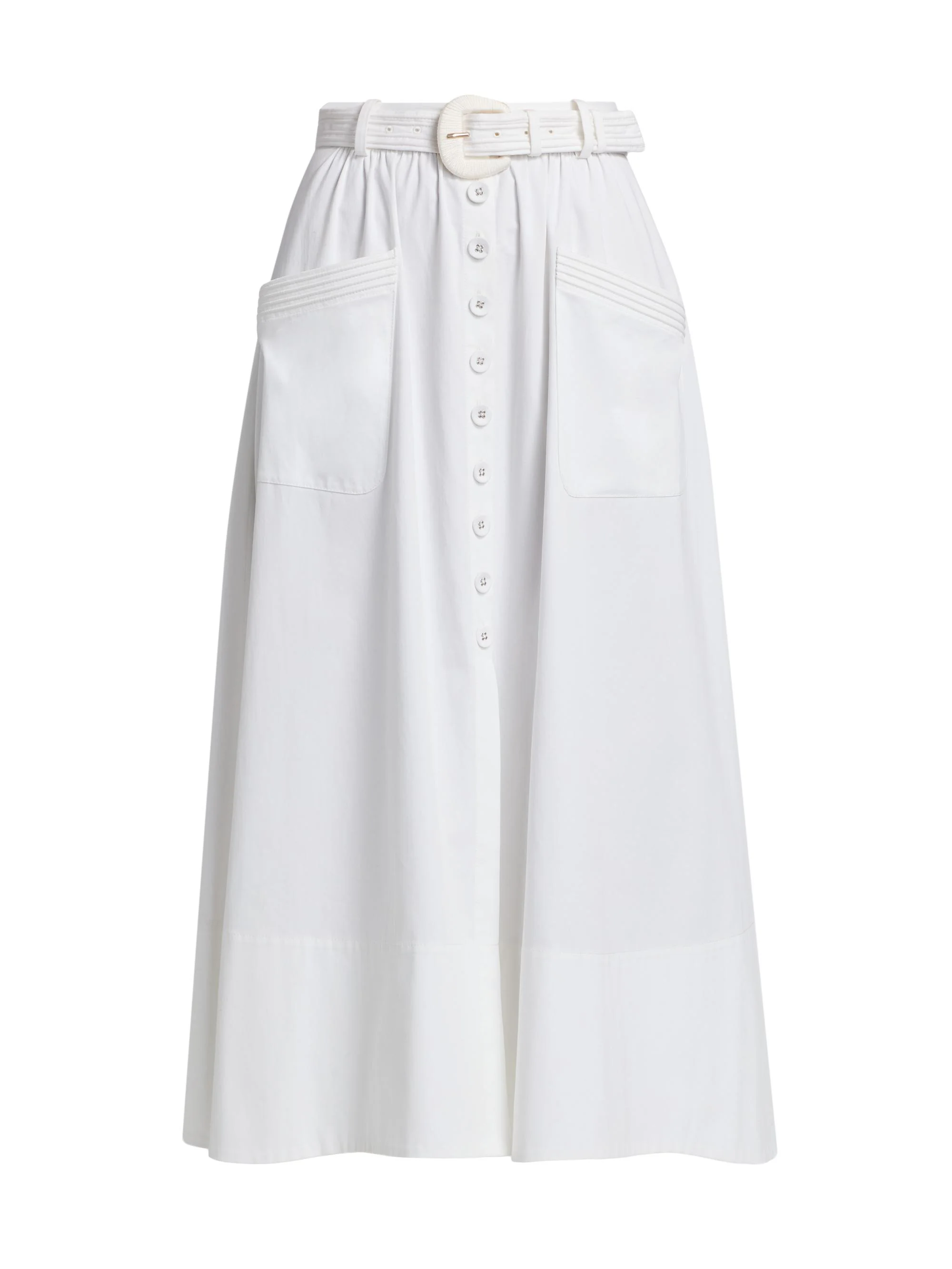 Women's Kirat Stretch-Cotton Poplin Midi-Skirt - White - 1