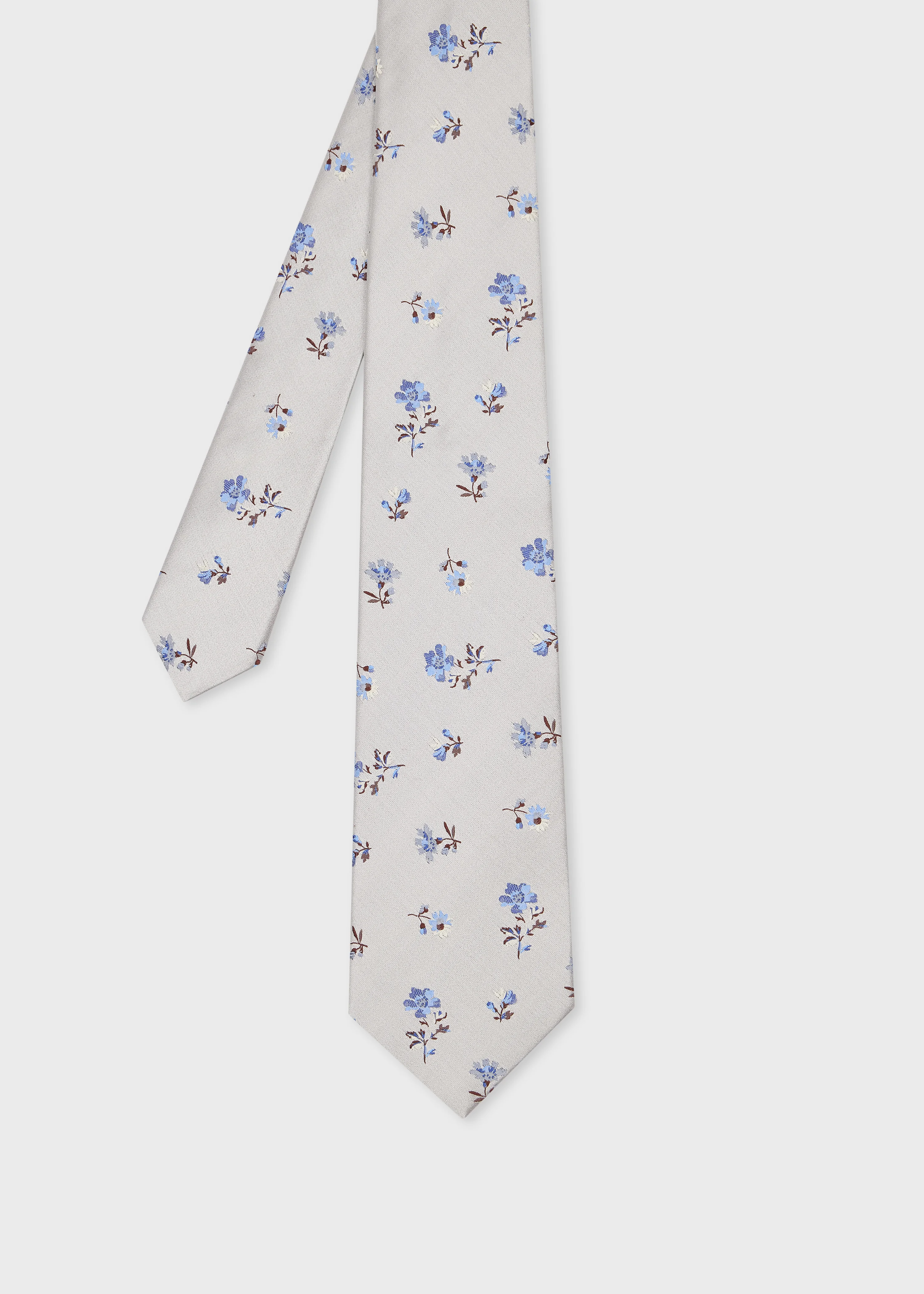 Ecru Floral Silk Tie - 1