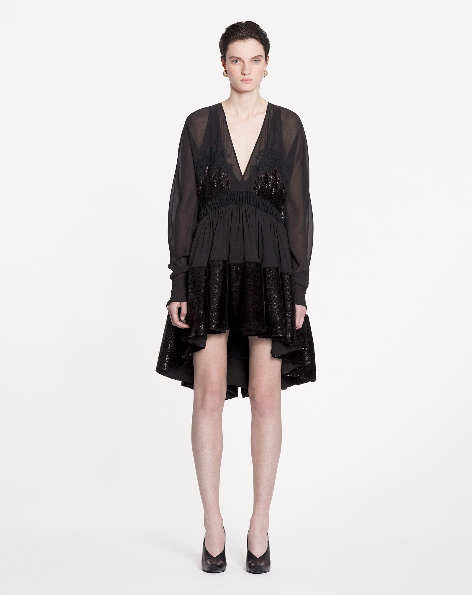 VELVET V-NECK SHORT DRESS - 2