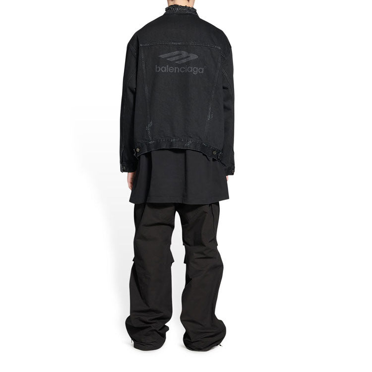 Balenciaga 3B Sports Icon Denim Jacket Large Fit 'Black' 704298TBP471029 - 4