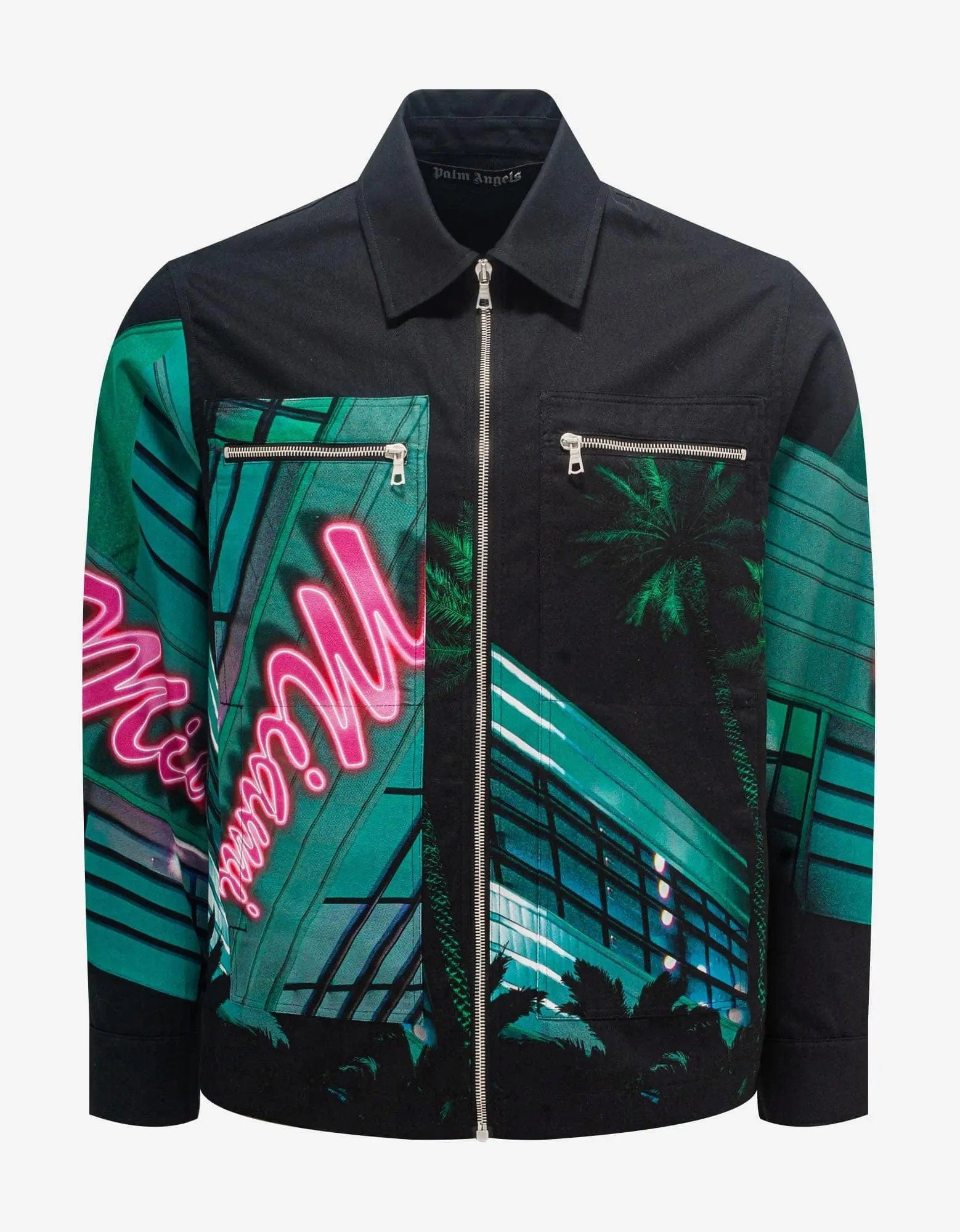 Palm Angels Black Miami Print Workwear Shirt - 1