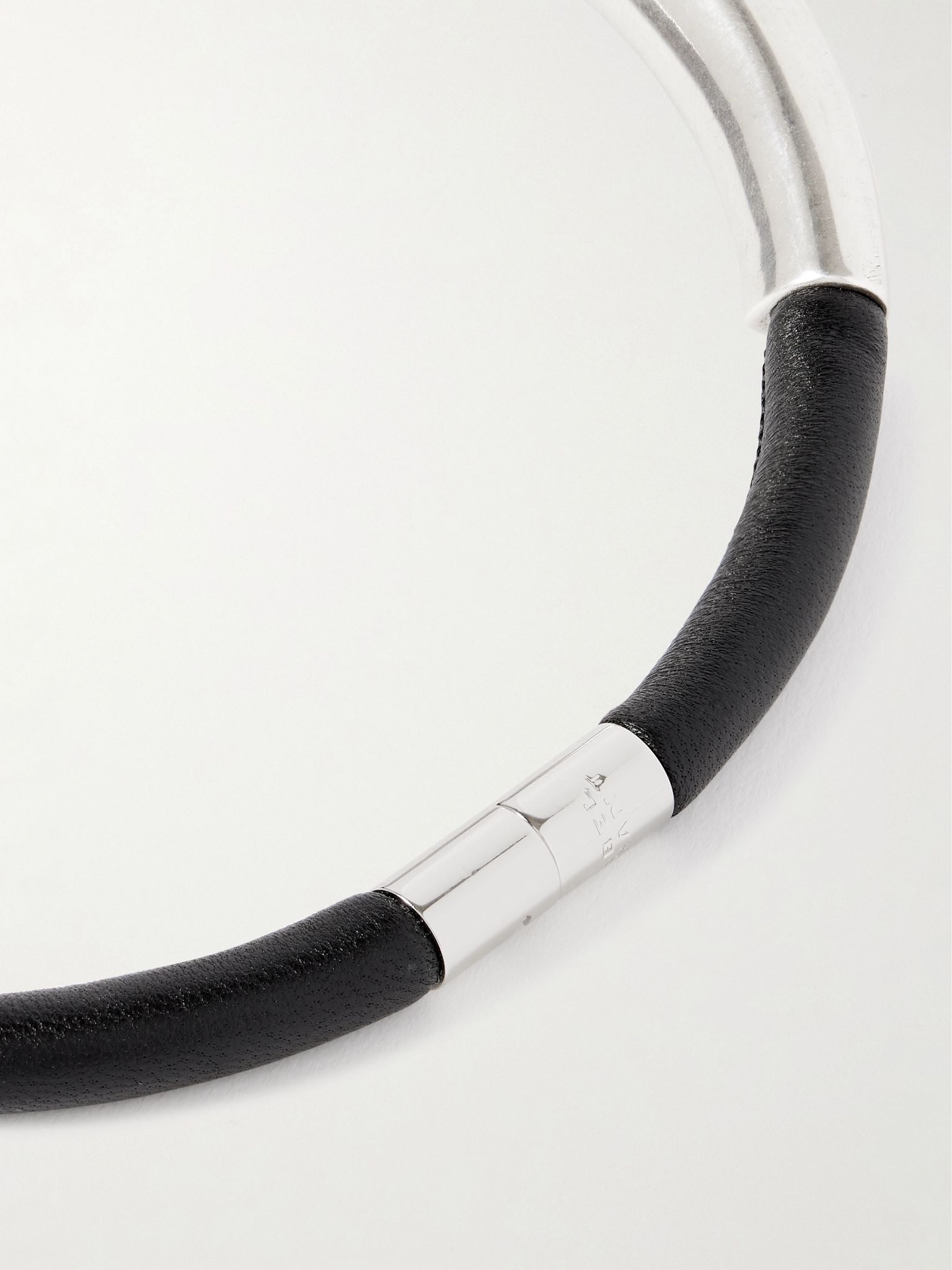 Silver-tone, leather and resin choker Black - 3