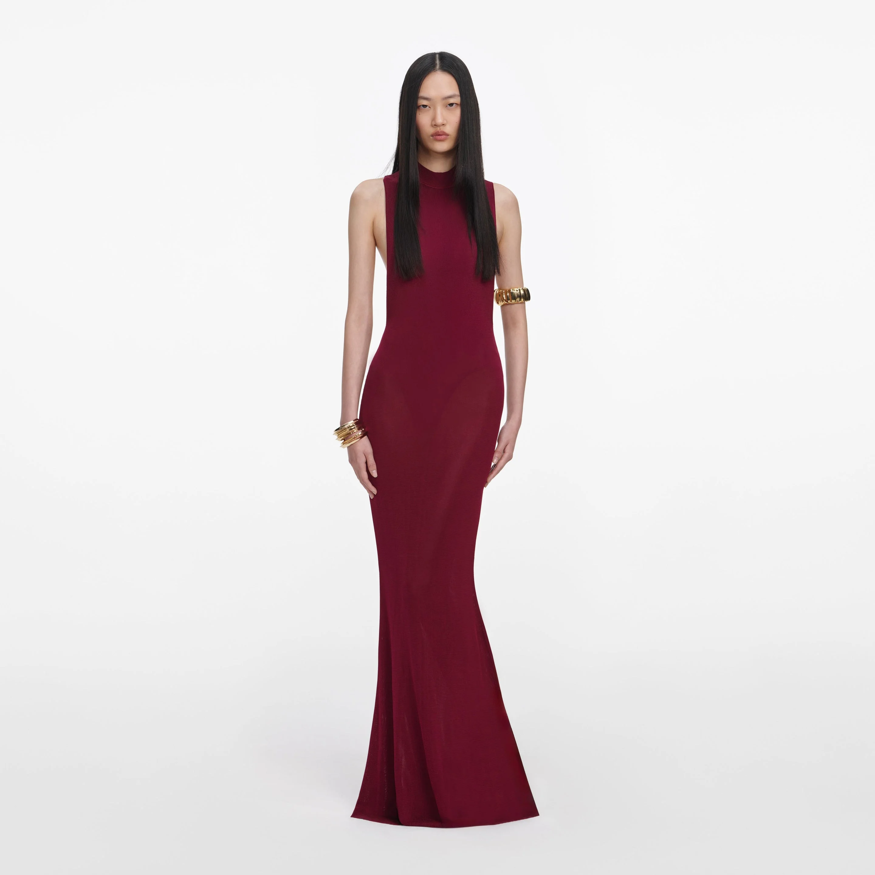 Burgundy Racer Back Viscose Knit Maxi Dress - 1