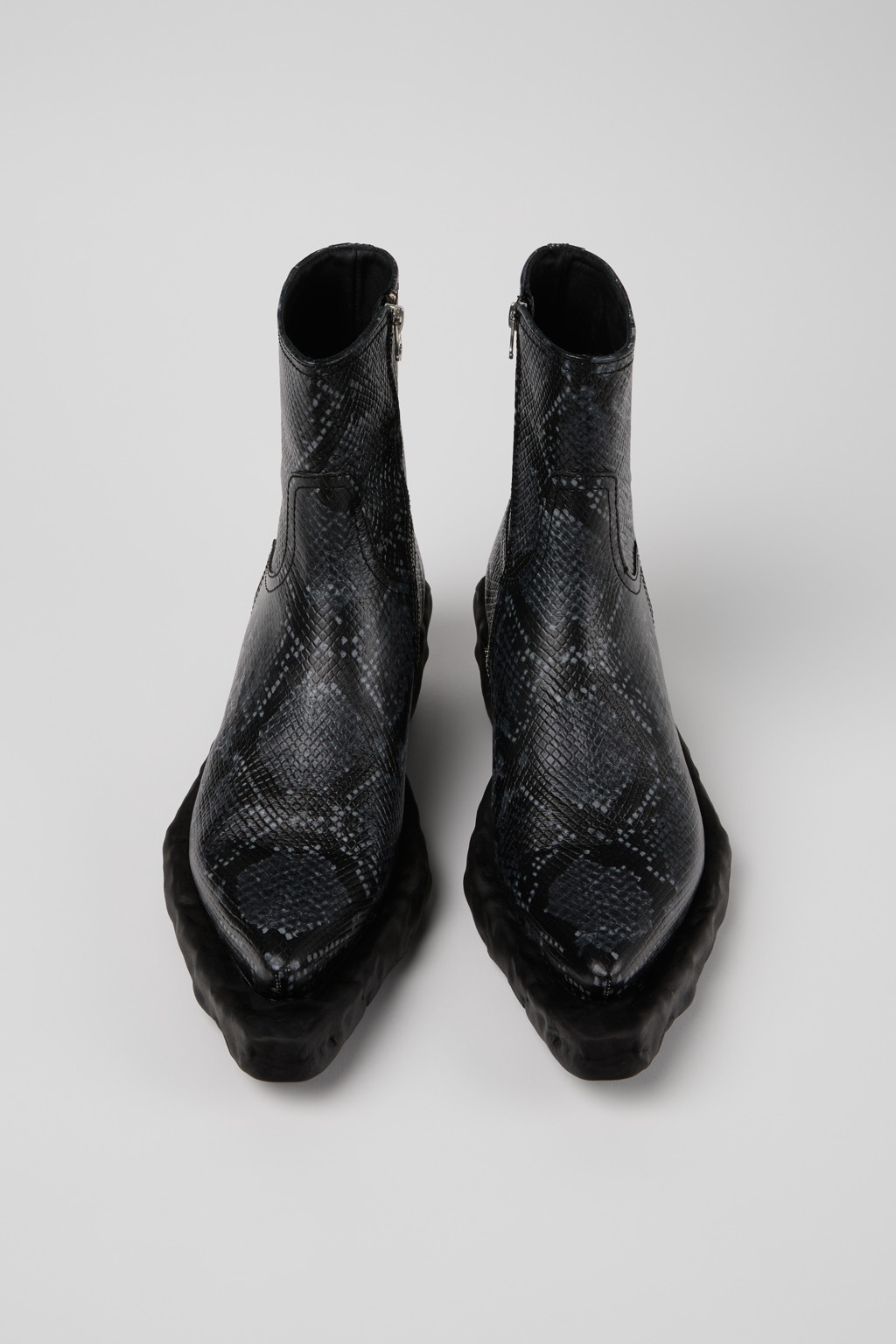 Gray-Black Leather Zip Bootie - 4