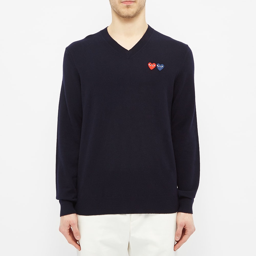 Comme des Garcons Play Double Heart V-Neck Jumper - 3