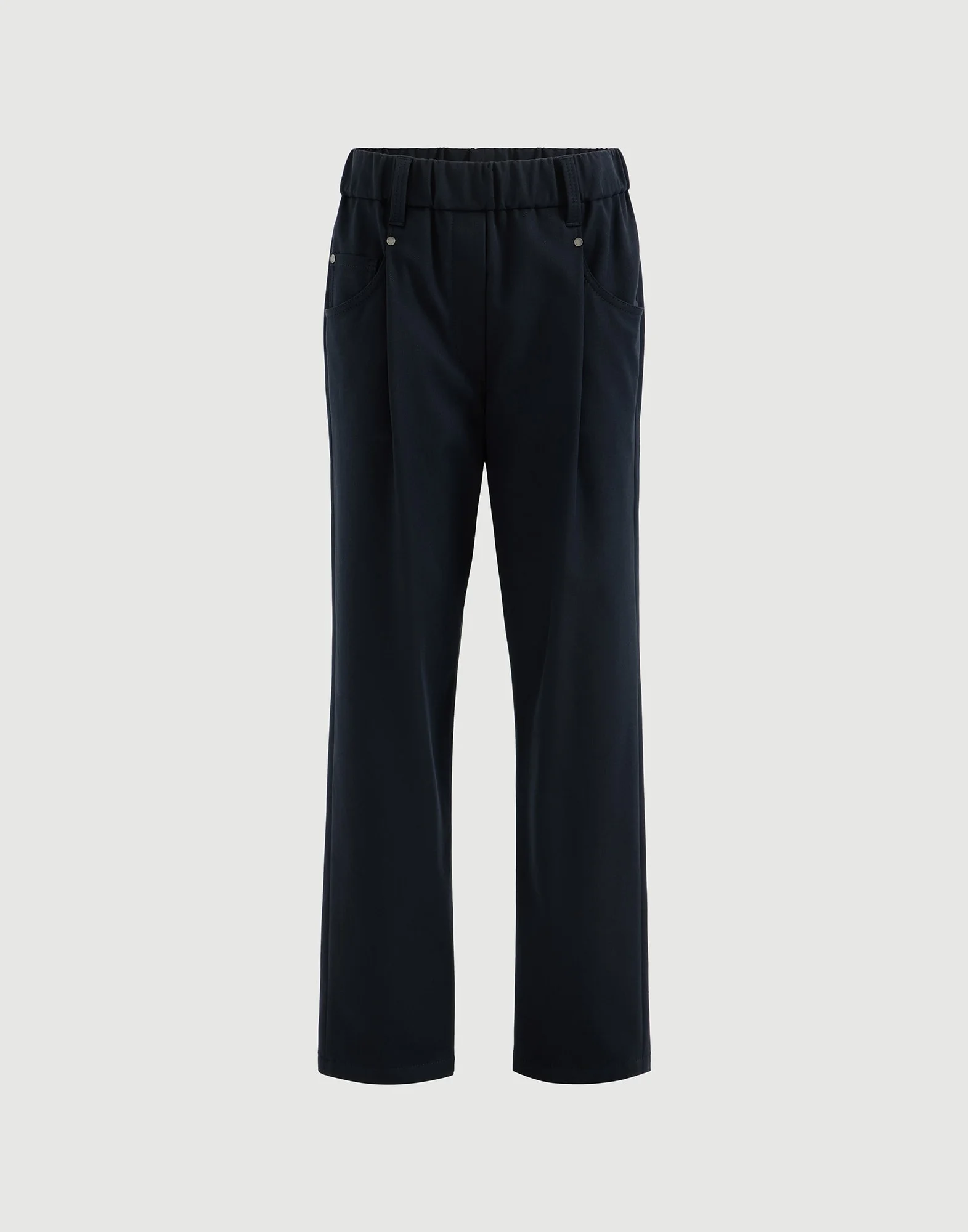 Stretch cotton cover baggy pull-on trousers with shiny bartack - 1