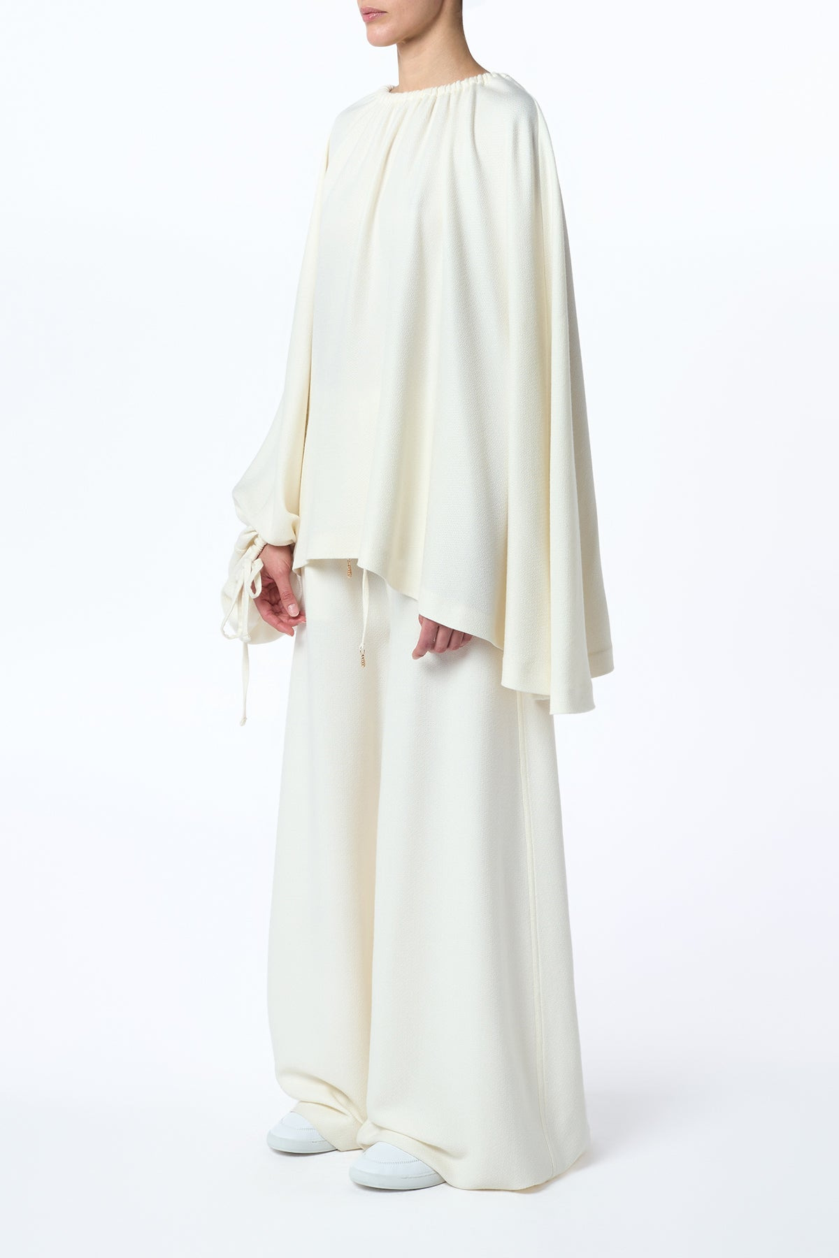 Gelos Wide-Leg Pant in Ivory Soft Leather - 3
