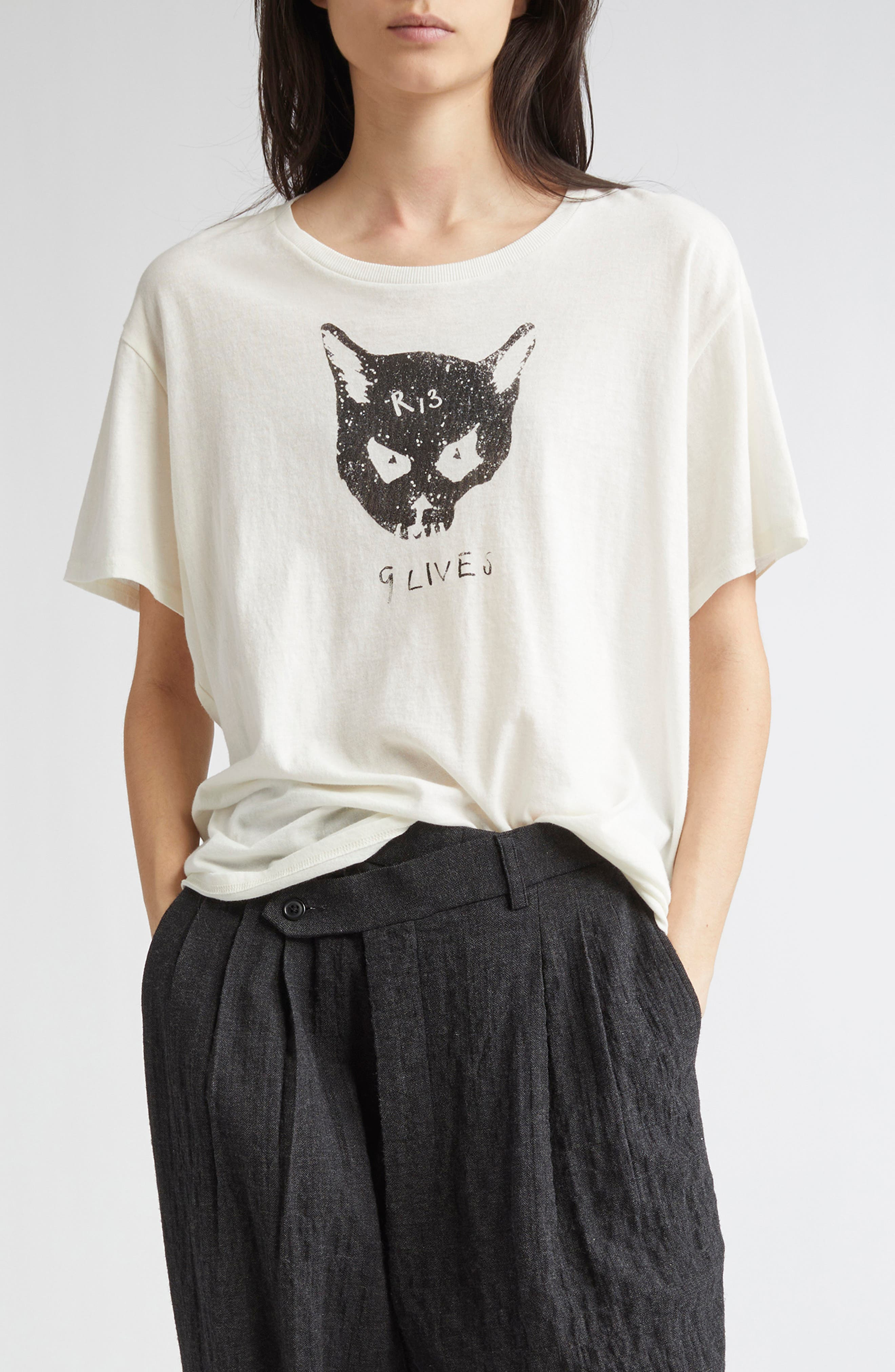 R13 9 Lives Cotton & Cashmere Graphic T-Shirt in Ecru at Nordstrom - 1