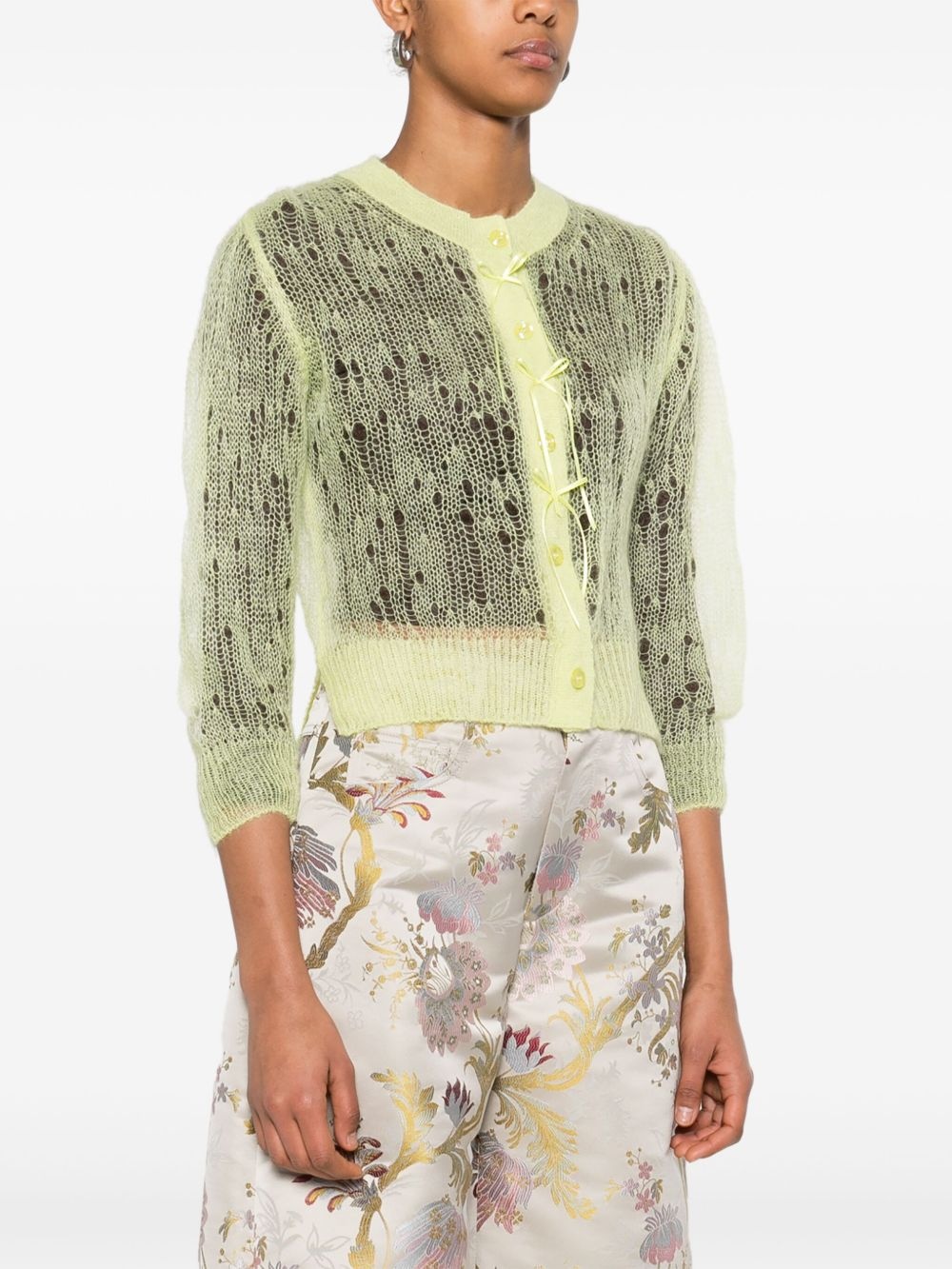 bow-detail cropped cardigan - 3