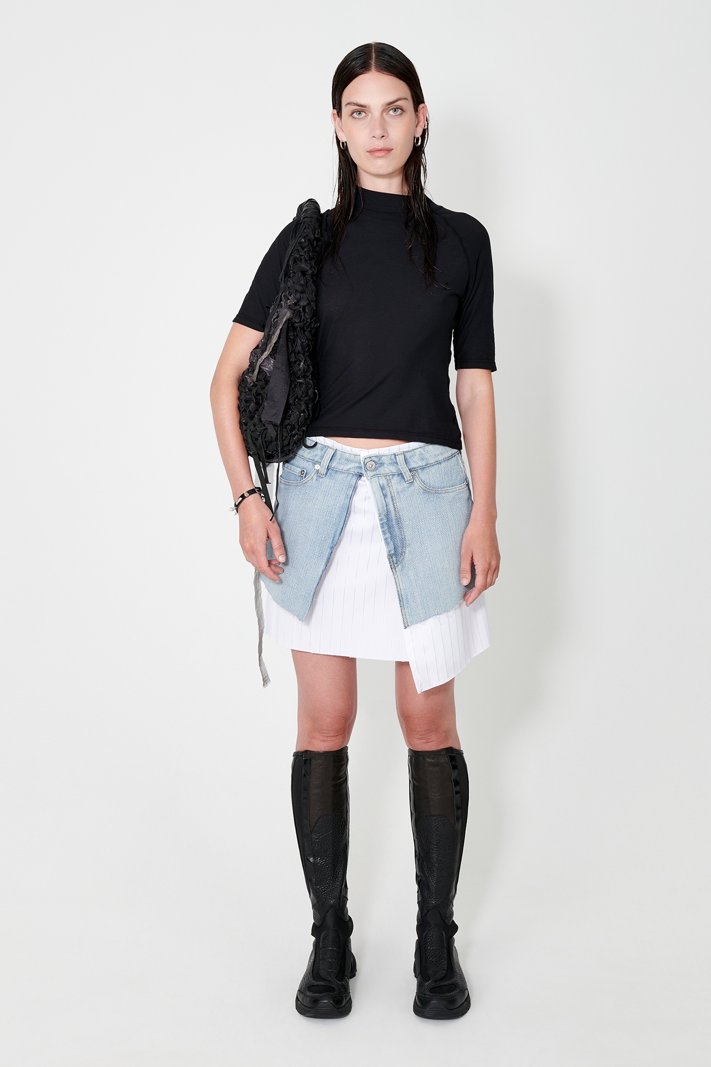 Our Legacy Mini Denim Skirt in Bleached Lurex Woof. 98% Cotton 2% Polyester. Womens Slim Fit Short S - 2