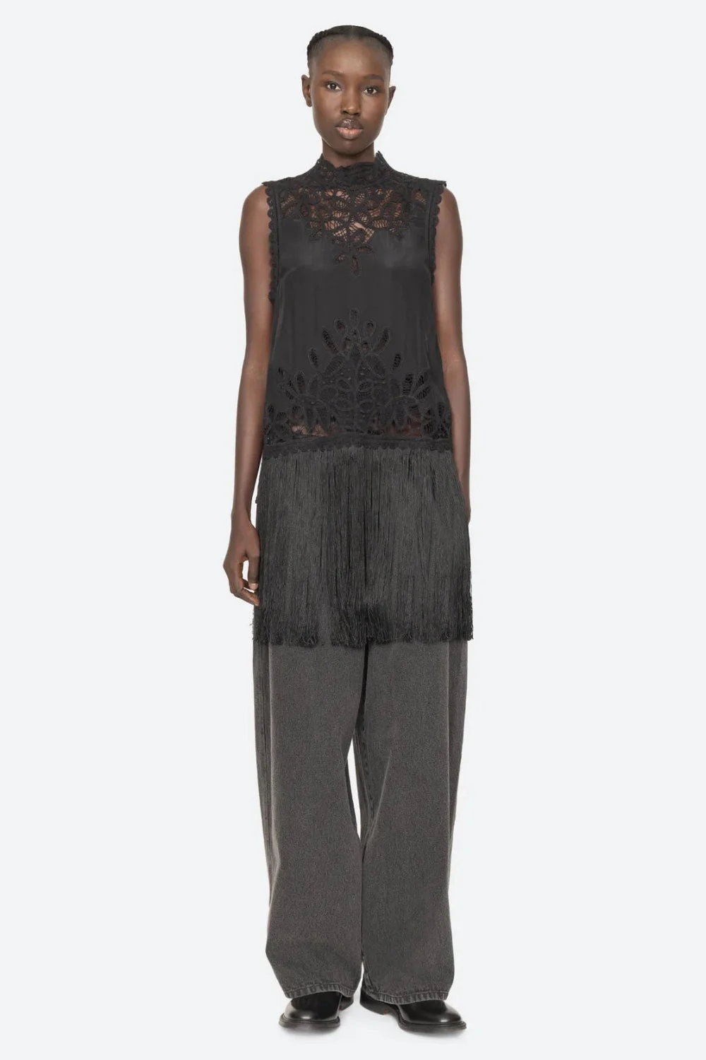 Adelina Battenberg Lace Vest Black - 1