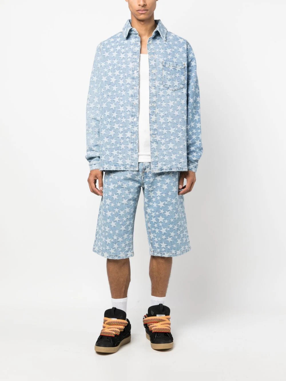 STAR-PATTERN COTTON DENIM SHIRT - 2