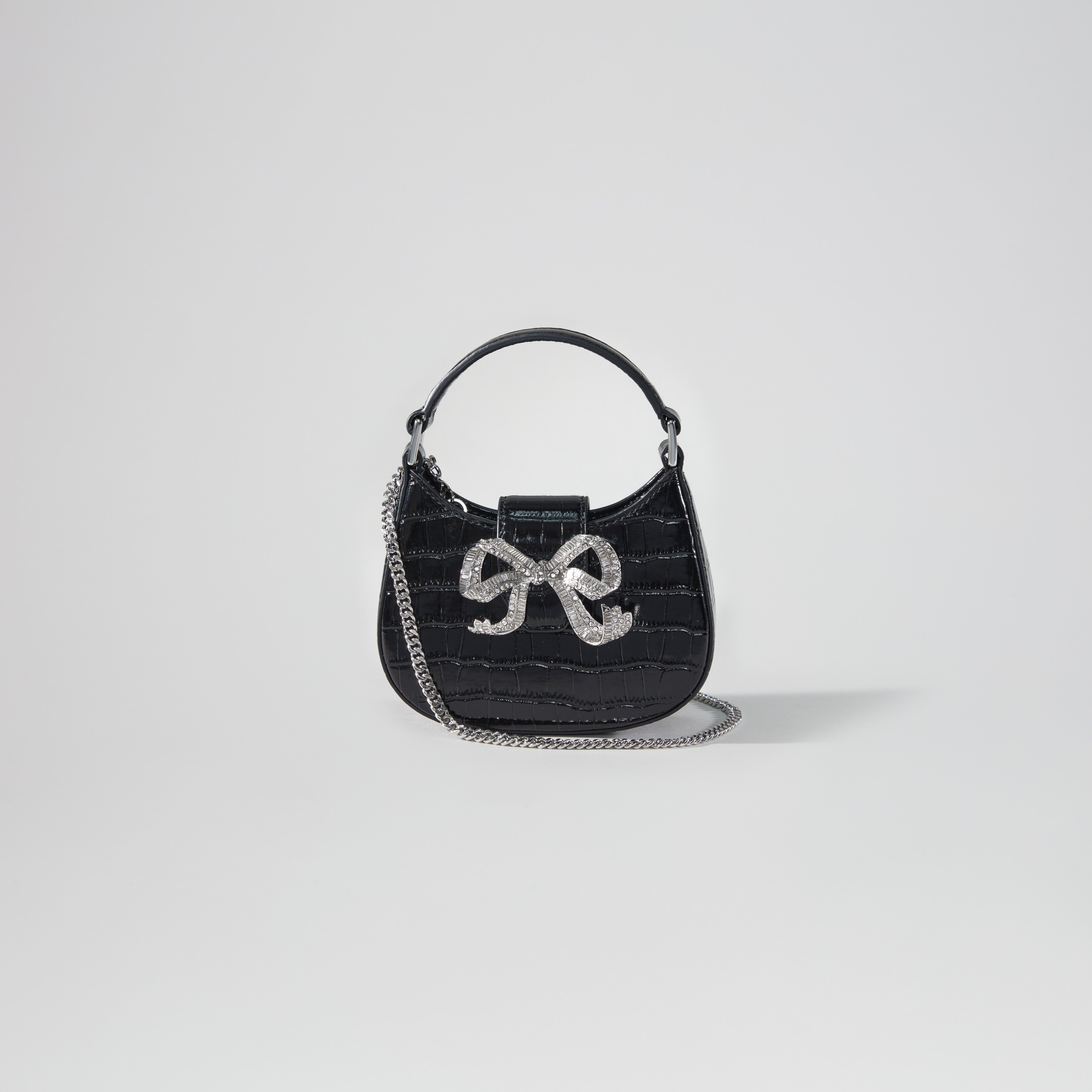Black Croc Crescent Bow Micro Bag - 4